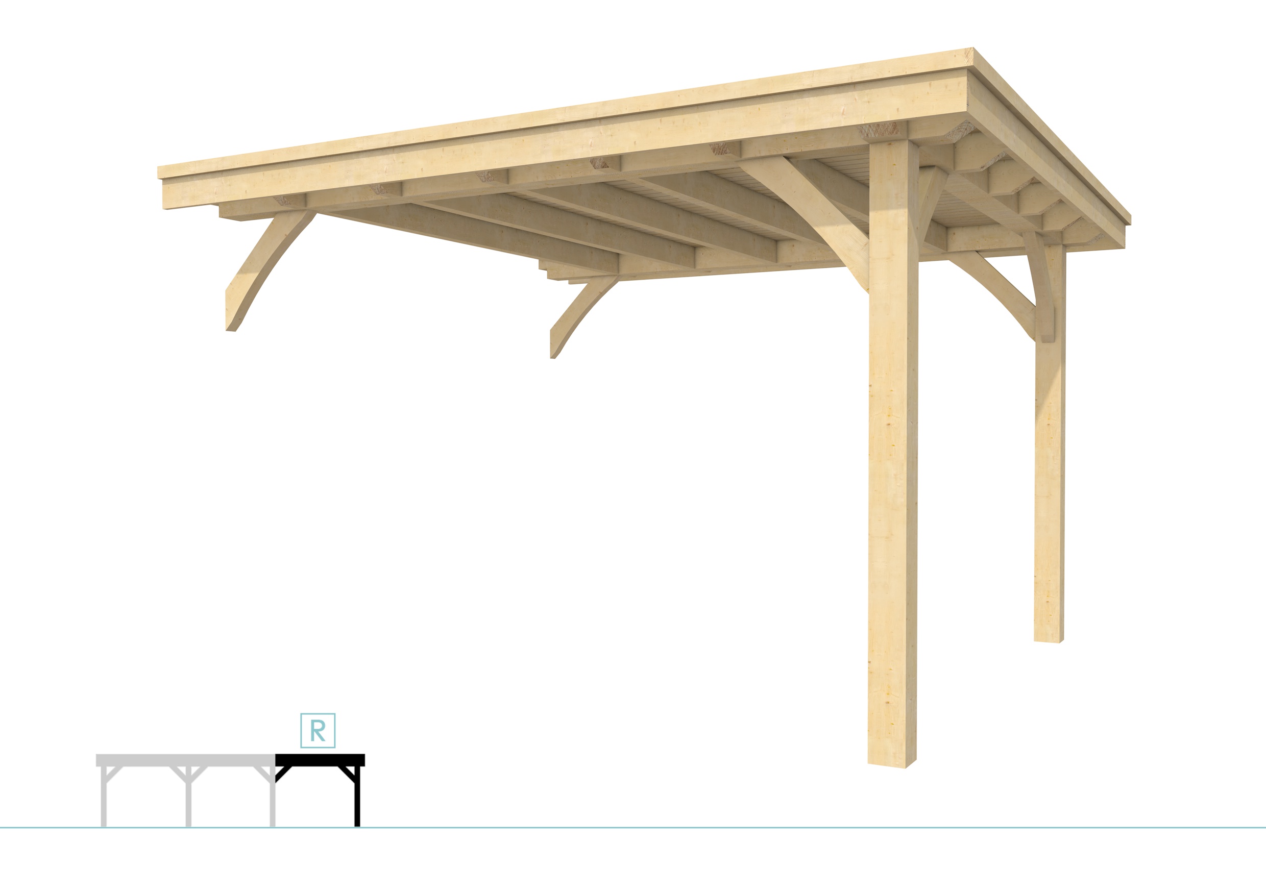 Buitenverblijf plat dak Excellent Modulair, vuren, rechterdeel L/D, 343x307 cm, onbehandeld.