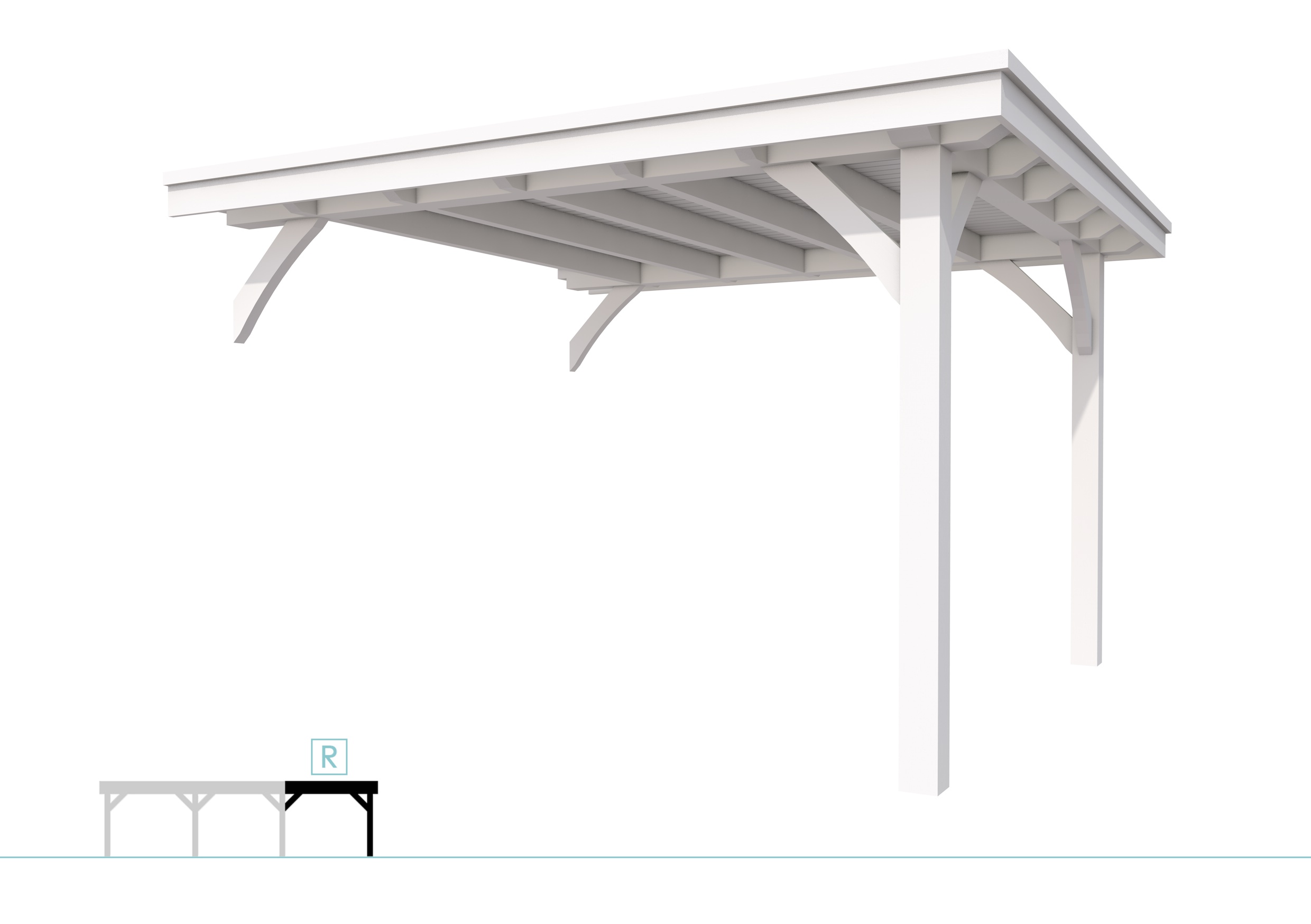 Buitenverblijf plat dak Excellent Modulair, vuren, rechterdeel L/D, 343x307 cm, wit gespoten.