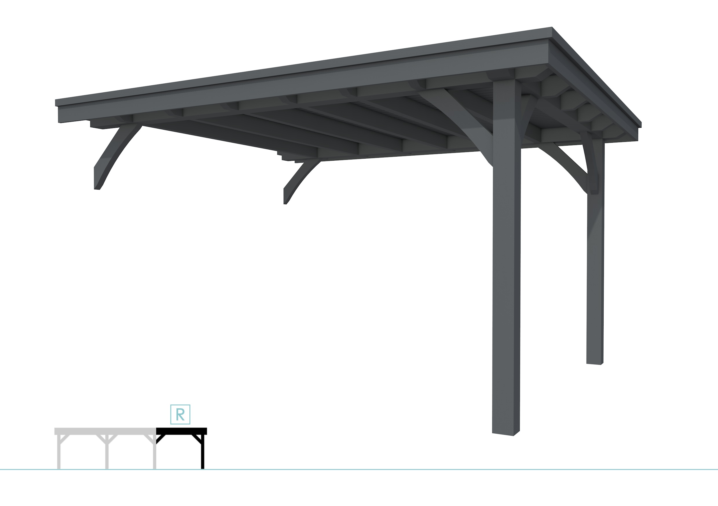 Buitenverblijf plat dak Excellent Modulair, vuren, rechterdeel L/E, 385x307 cm, antraciet gespoten.