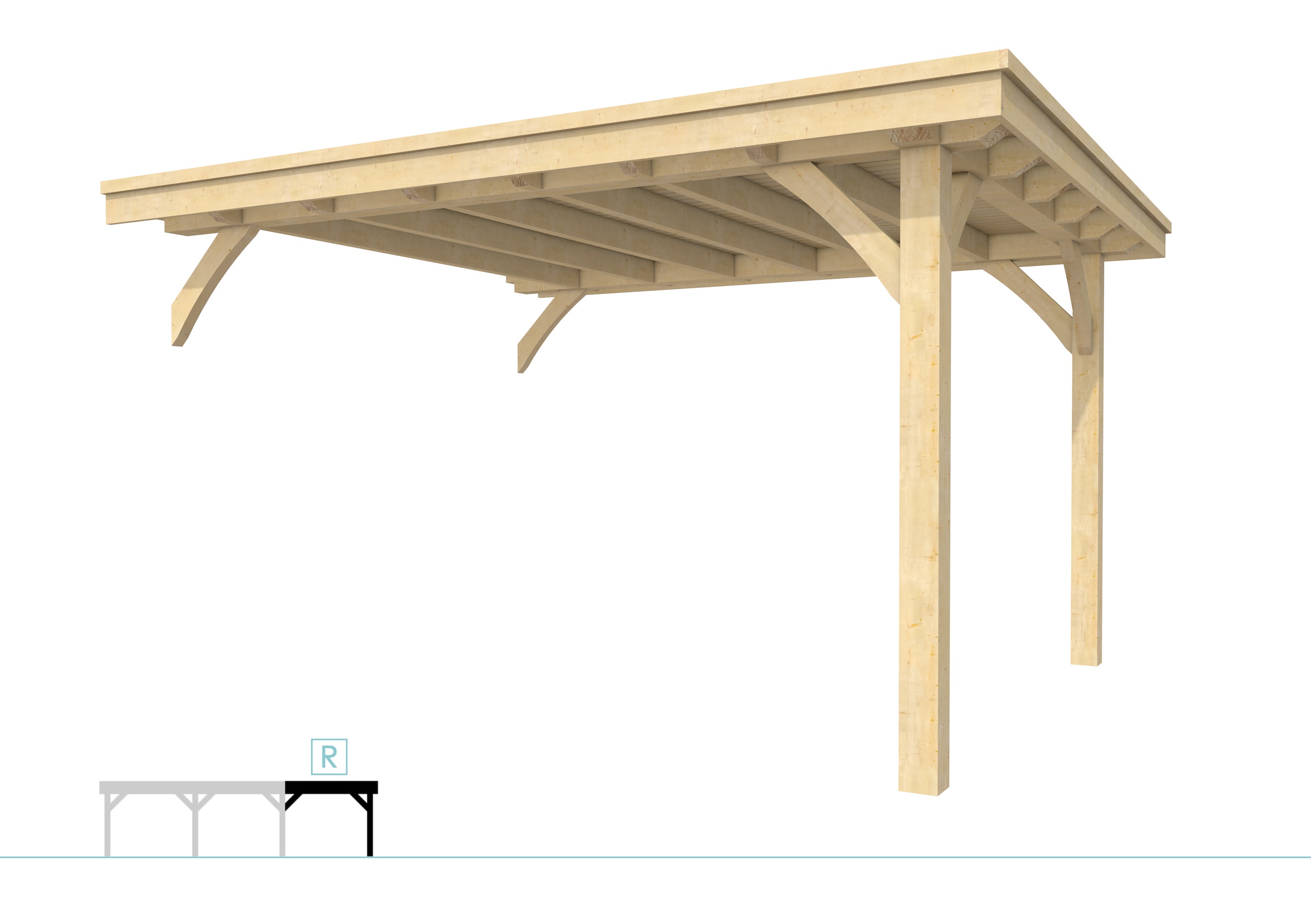 Buitenverblijf plat dak Excellent Modulair, vuren, rechterdeel L/E, 385x307 cm, onbehandeld.