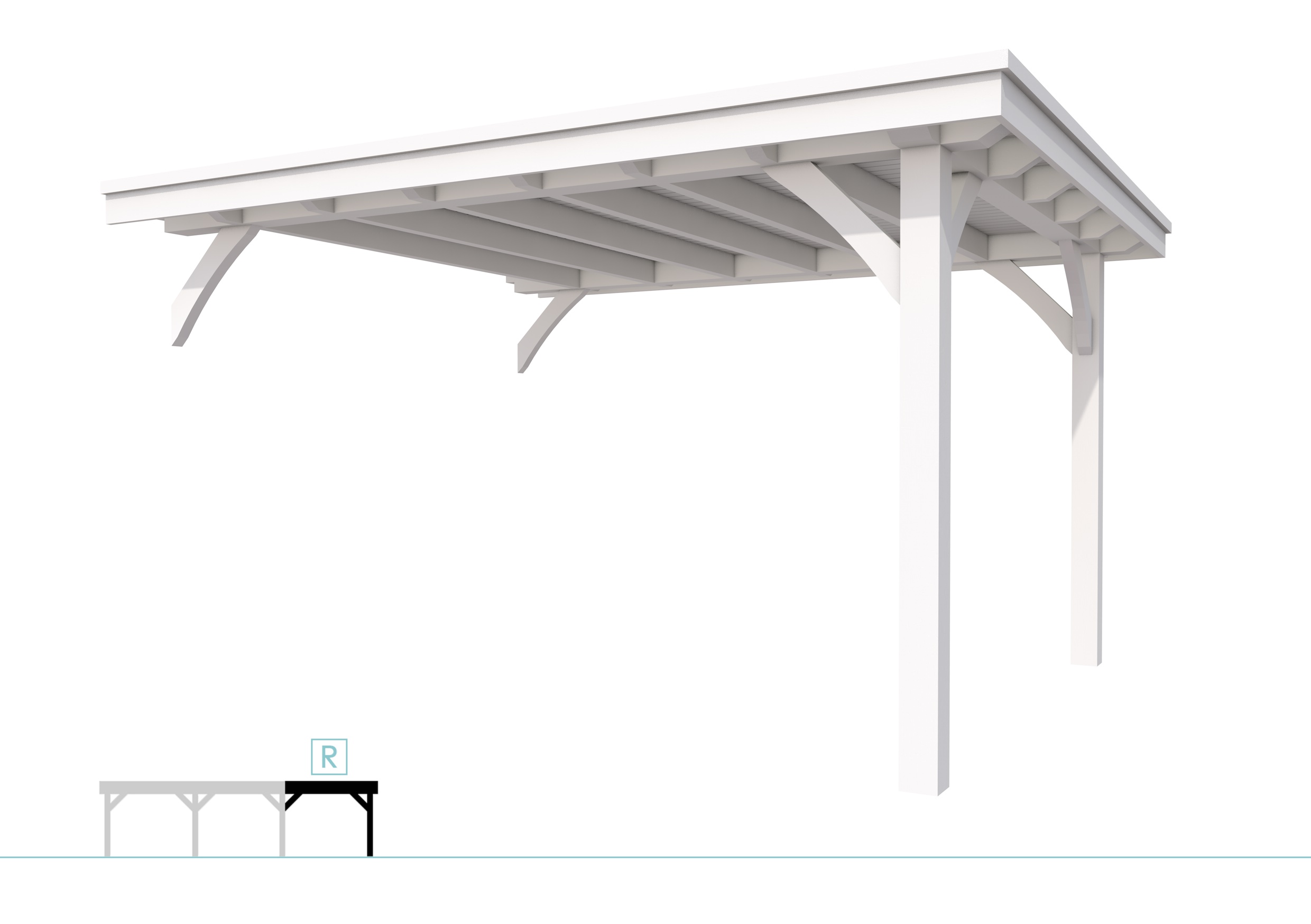 Buitenverblijf plat dak Excellent Modulair, vuren, rechterdeel L/E, 385x307 cm, wit gespoten.