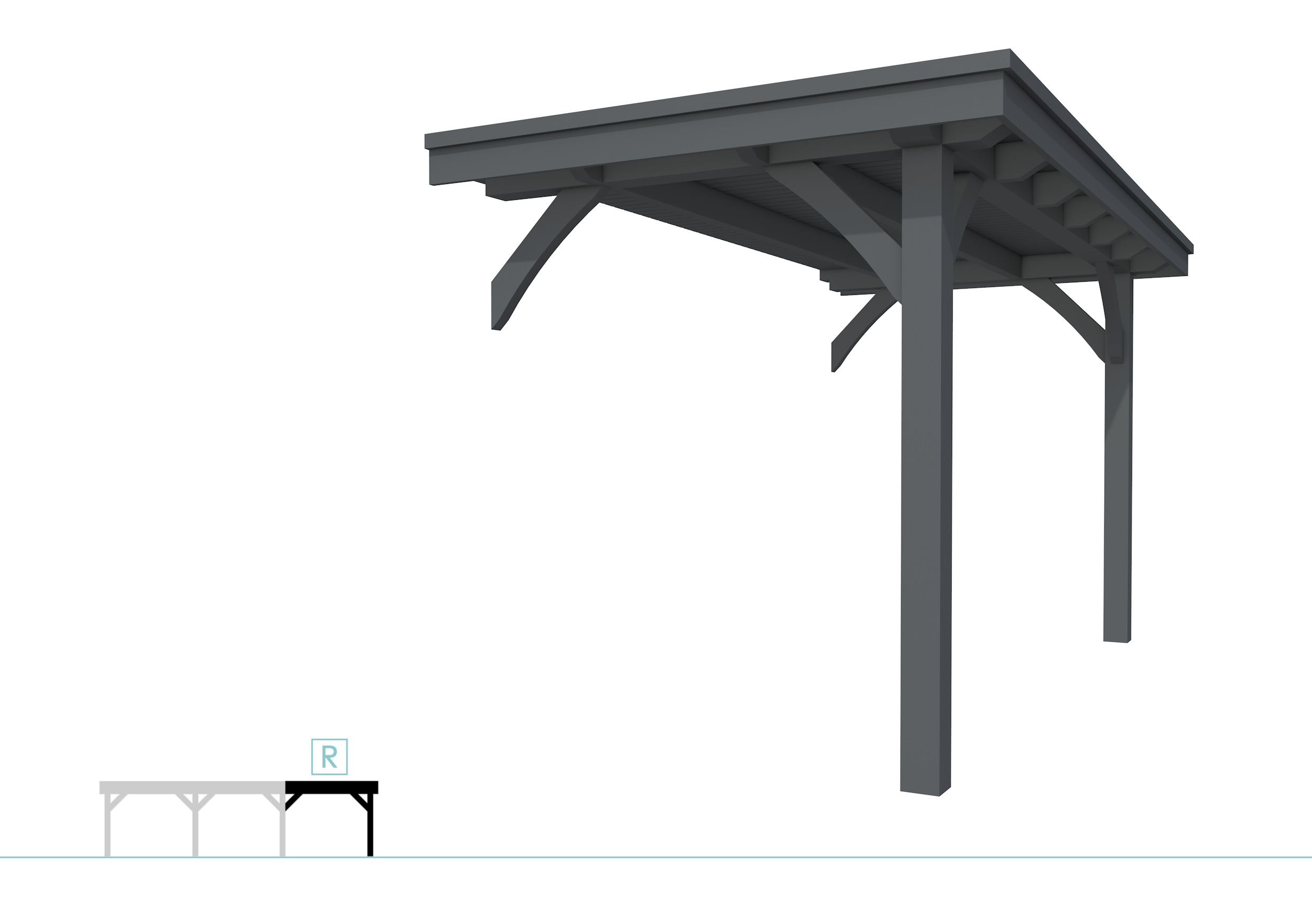 Buitenverblijf plat dak Excellent Modulair, vuren, rechterdeel XXL/A, 193x399 cm, antraciet gespoten.