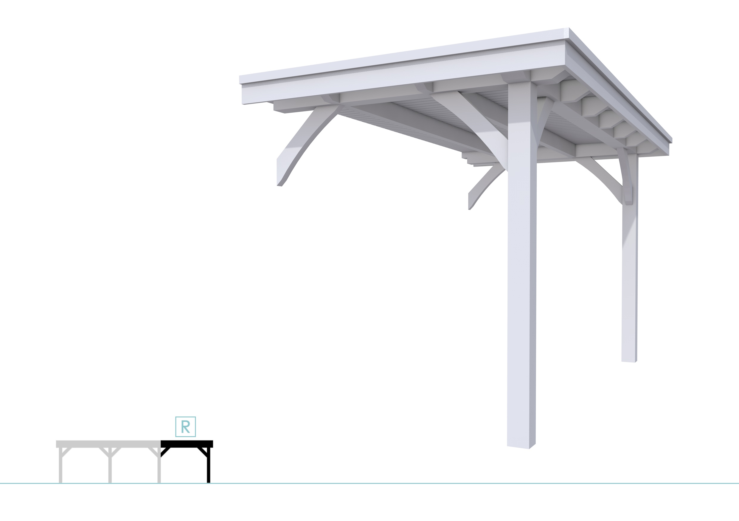 Buitenverblijf plat dak Excellent Modulair, vuren, rechterdeel XXL/A, 193x399 cm, lichtgrijs gespoten.