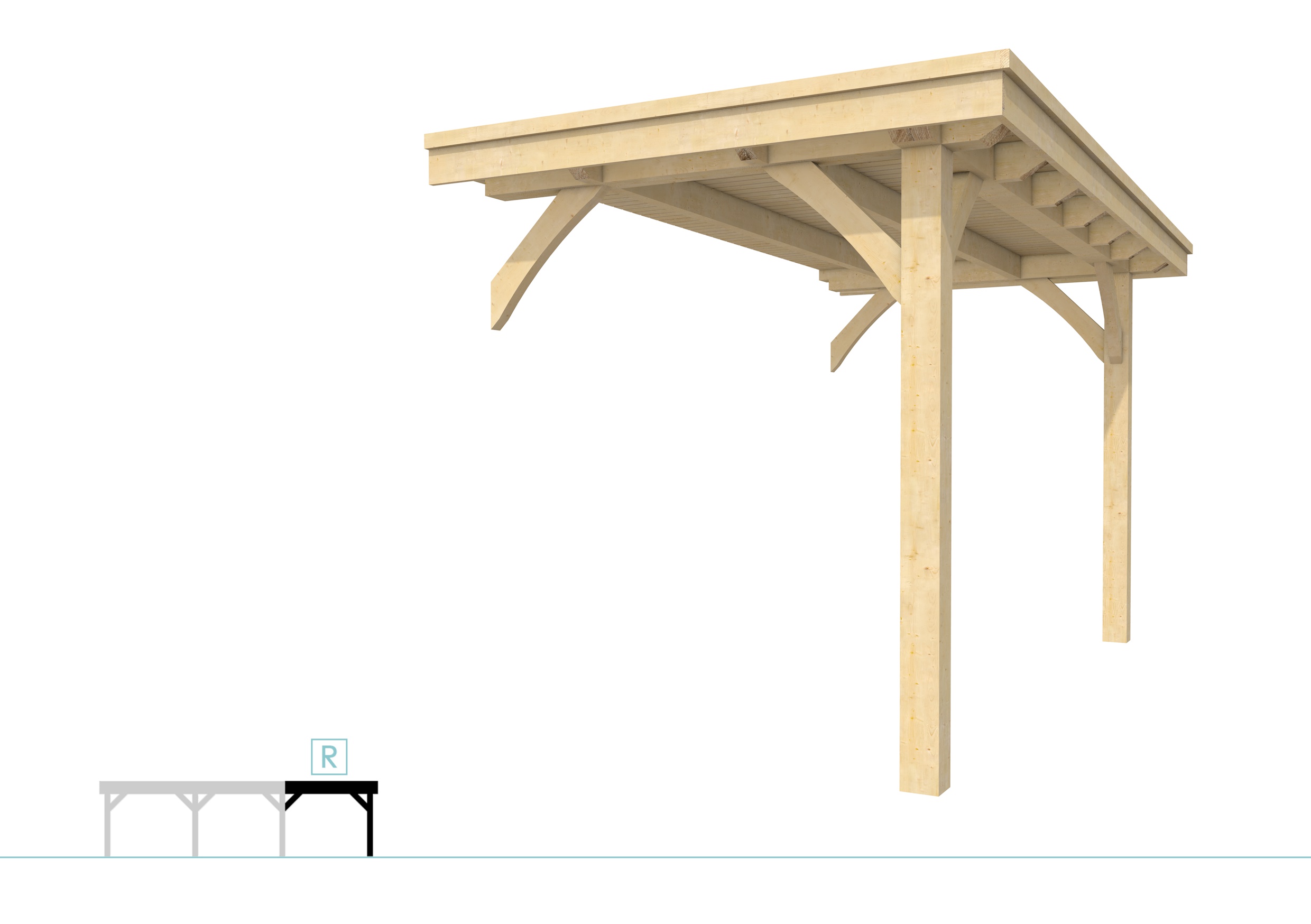 Buitenverblijf plat dak Excellent Modulair, vuren, rechterdeel XXL/A, 193x399 cm, onbehandeld.