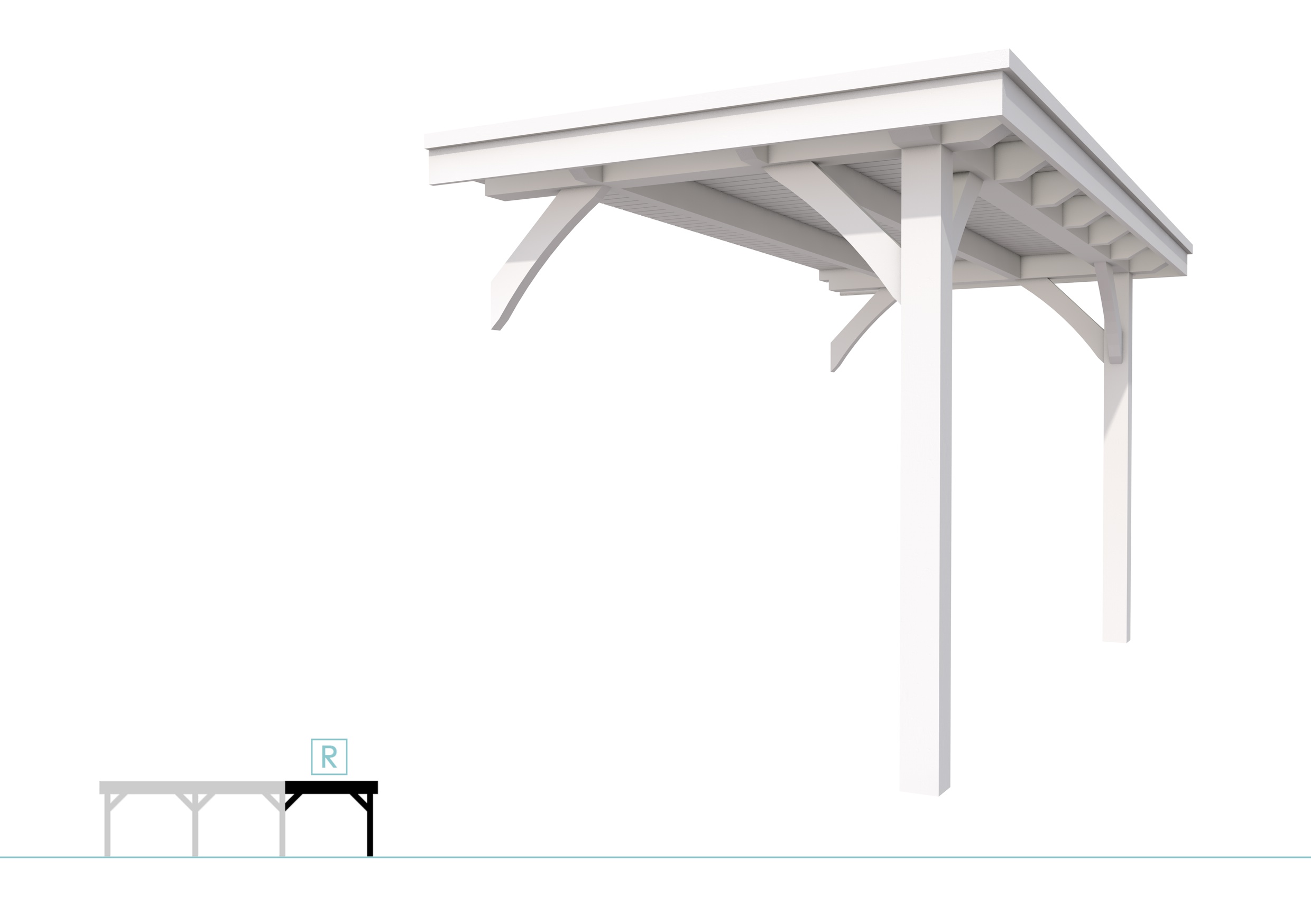 Buitenverblijf plat dak Excellent Modulair, vuren, rechterdeel XXL/A, 193x399 cm, wit gespoten.