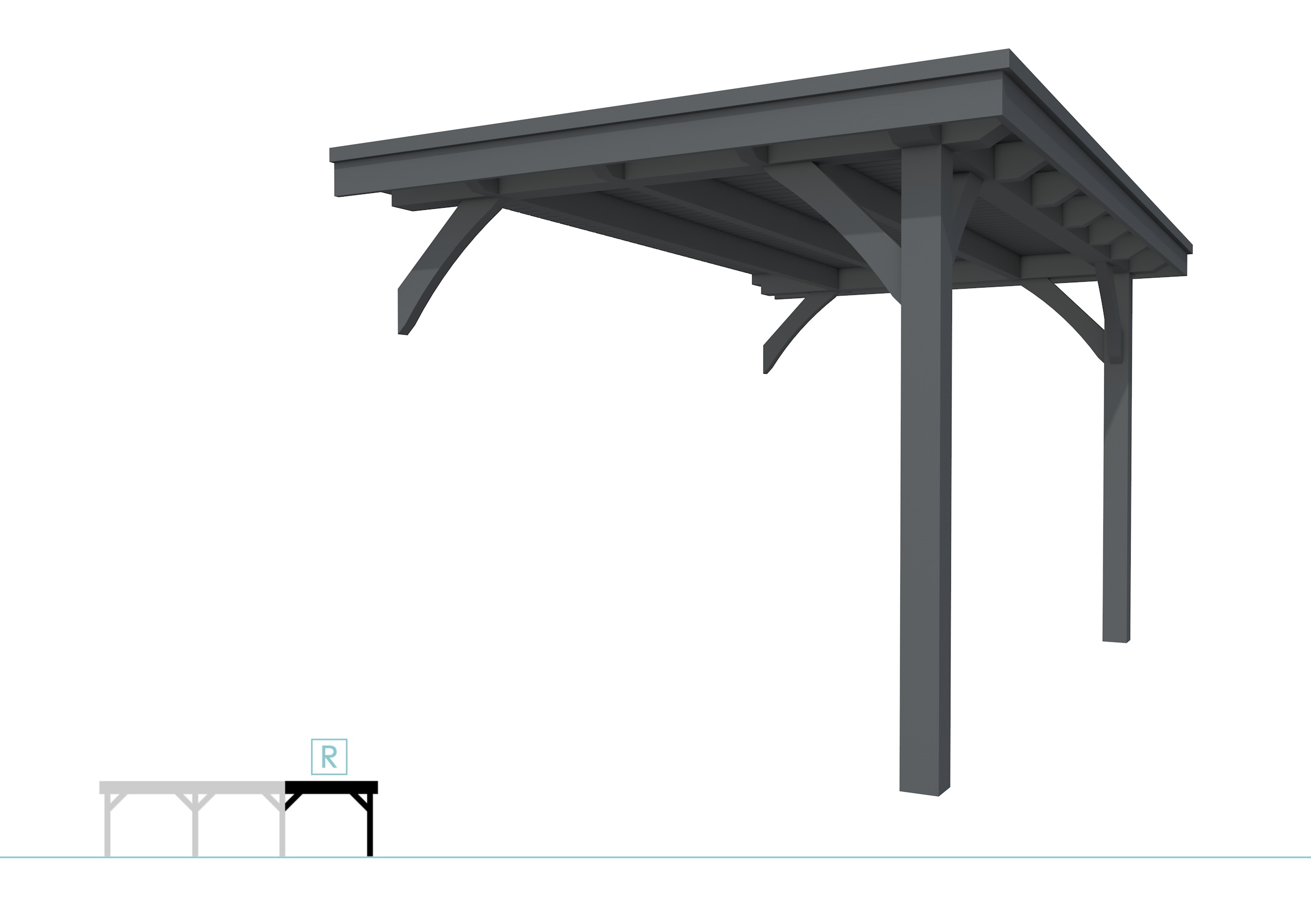 Buitenverblijf plat dak Excellent Modulair, vuren, rechterdeel XXL/B, 243x399 cm, antraciet gespoten.
