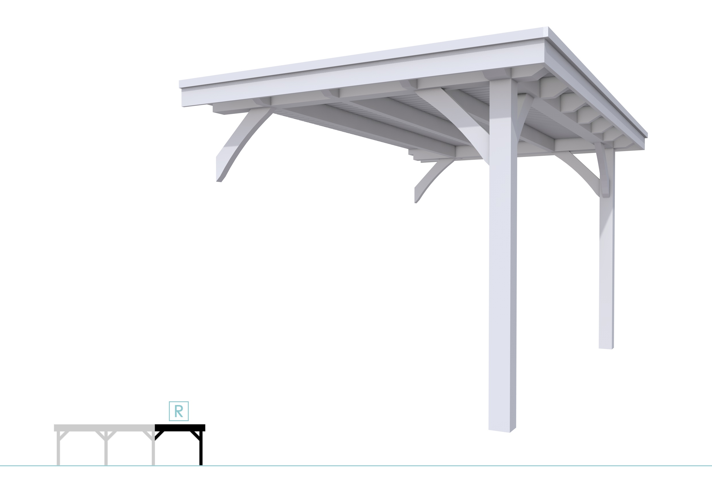 Buitenverblijf plat dak Excellent Modulair, vuren, rechterdeel XXL/B, 243x399 cm, lichtgrijs gespoten.