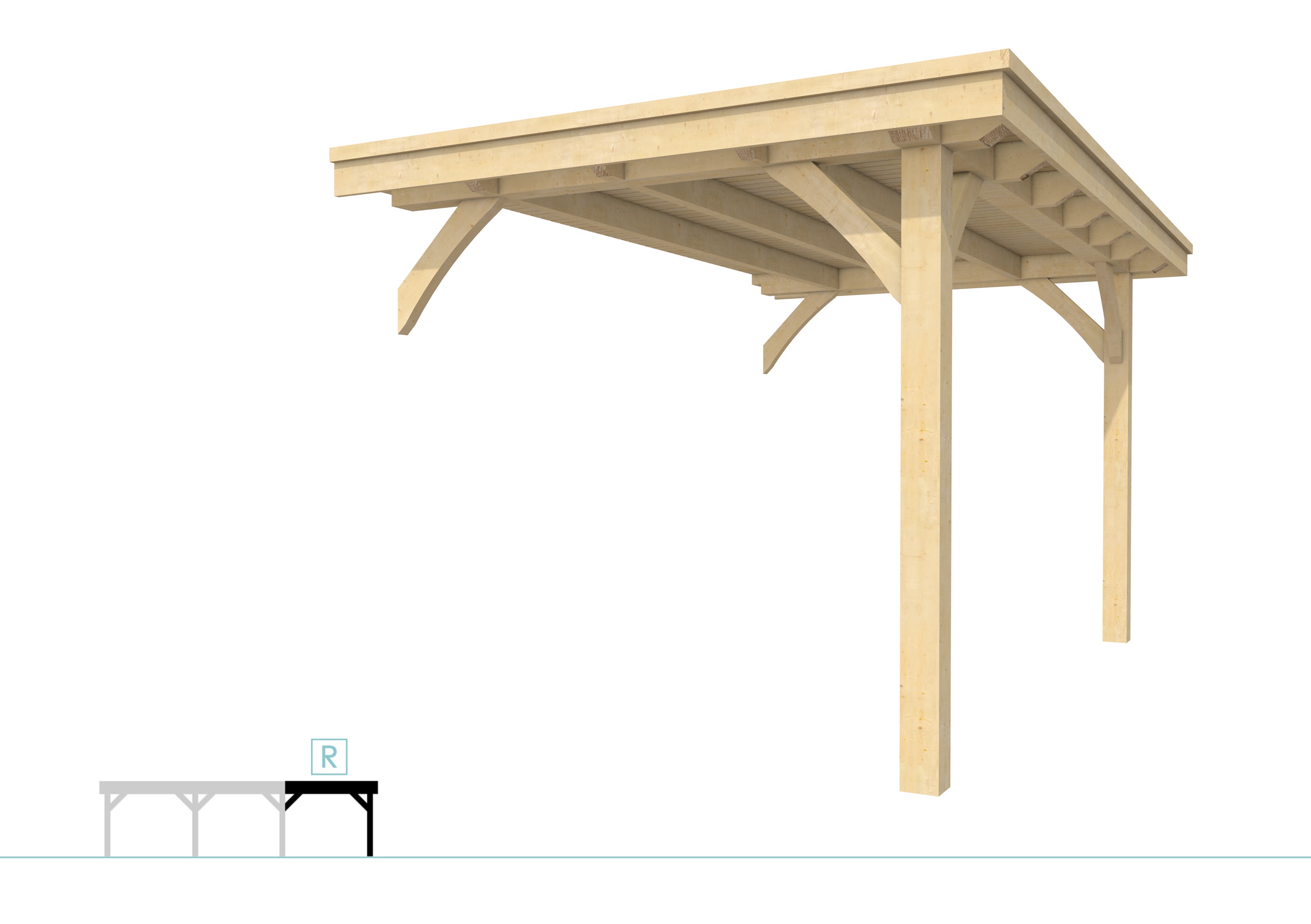 Buitenverblijf plat dak Excellent Modulair, vuren, rechterdeel XXL/B, 243x399 cm, onbehandeld.