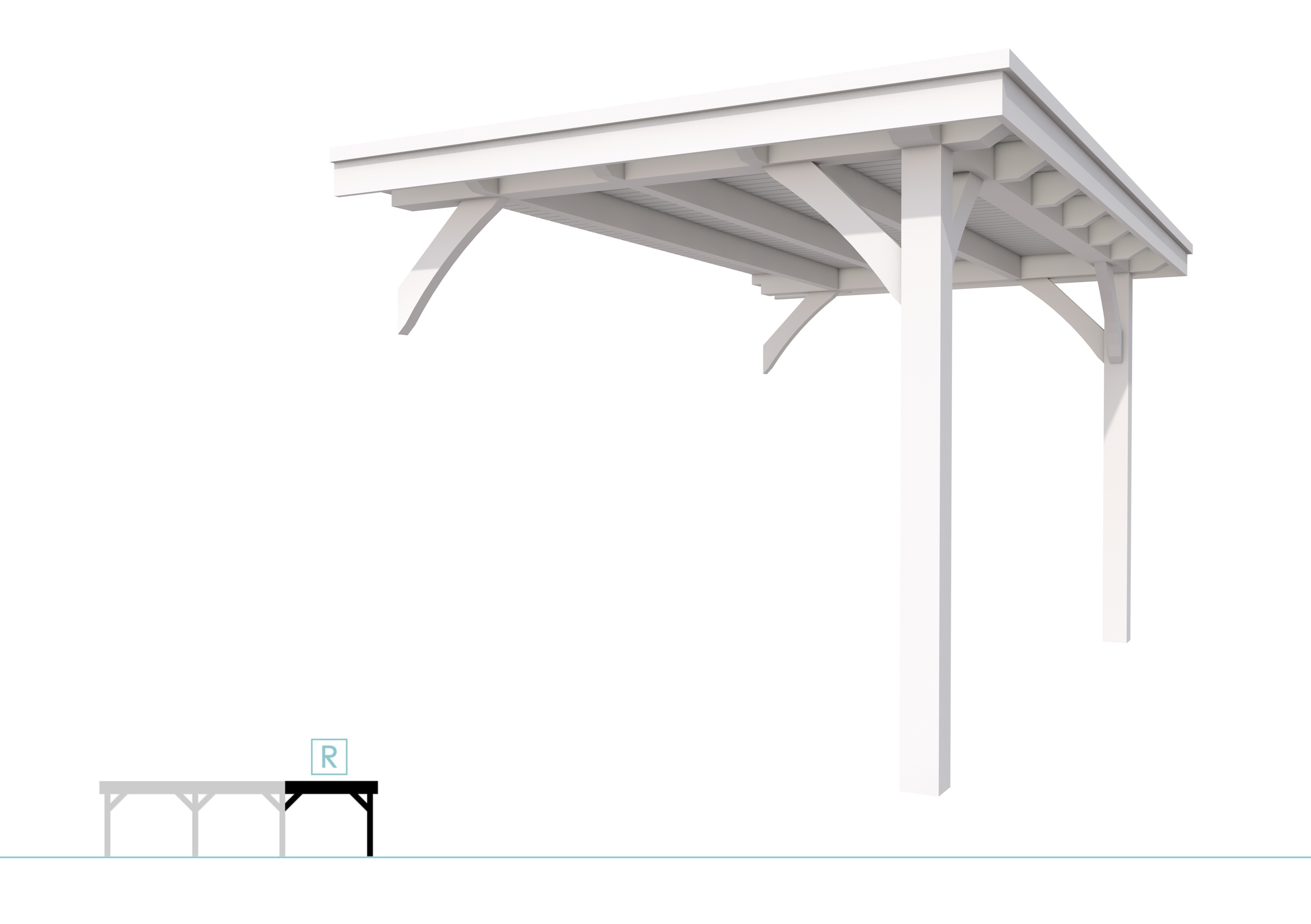 Buitenverblijf plat dak Excellent Modulair, vuren, rechterdeel XXL/B, 243x399 cm, wit gespoten.