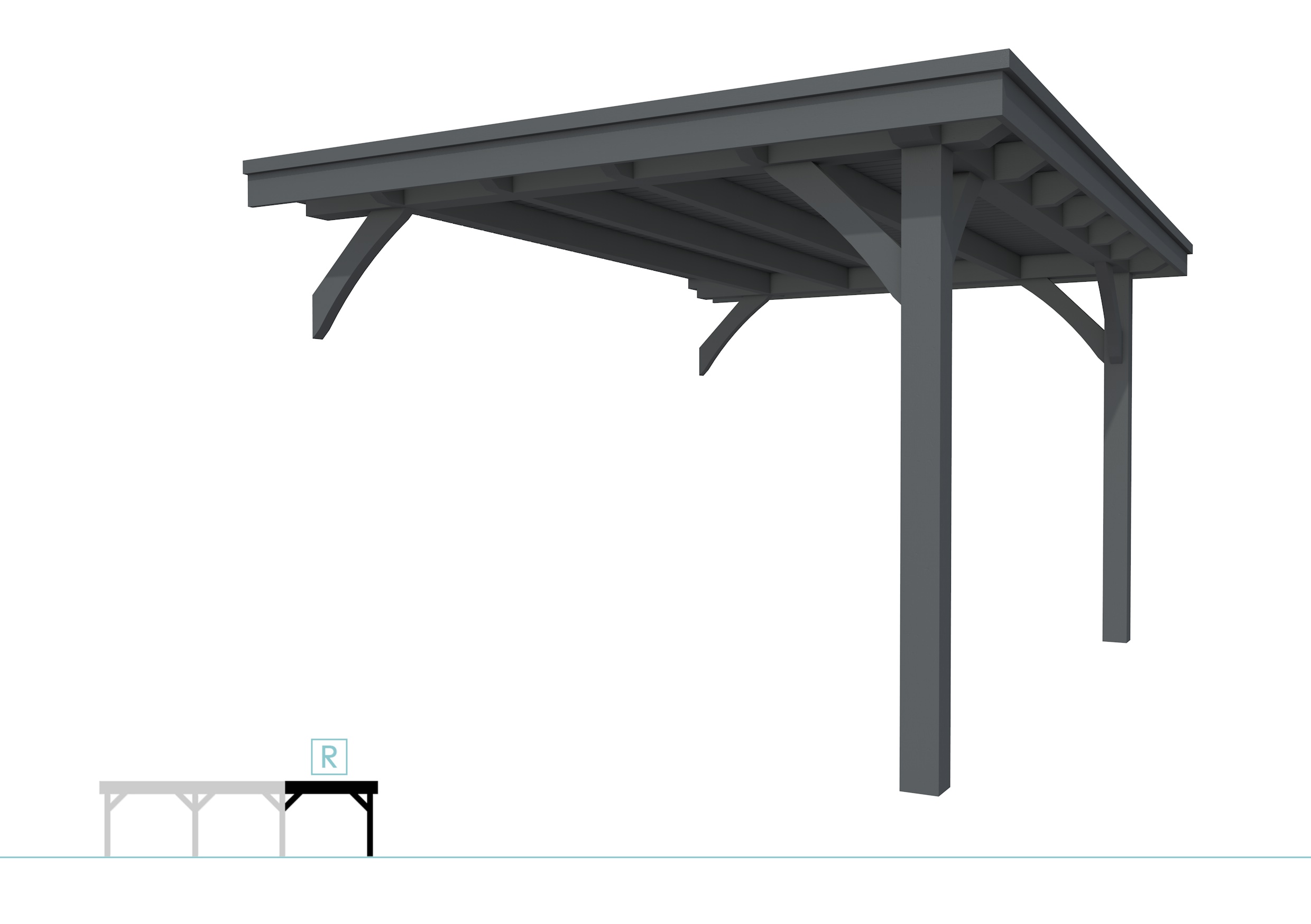 Buitenverblijf plat dak Excellent Modulair, vuren, rechterdeel XXL/C, 293x399 cm, antraciet gespoten.