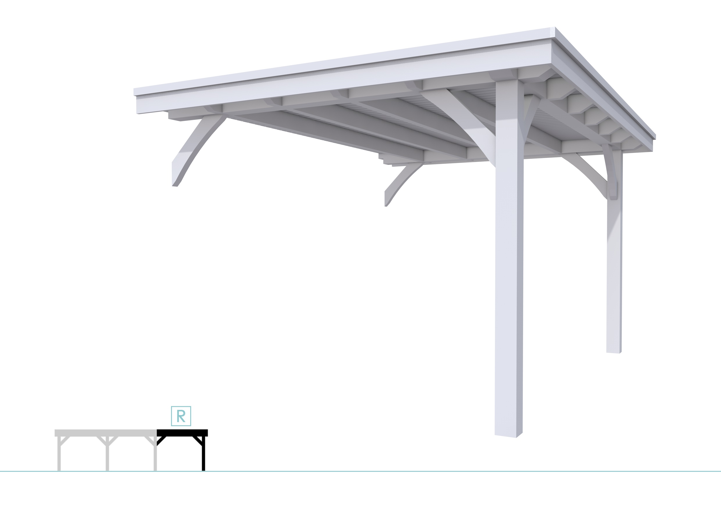 Buitenverblijf plat dak Excellent Modulair, vuren, rechterdeel XXL/C, 293x399 cm, lichtgrijs gespoten.
