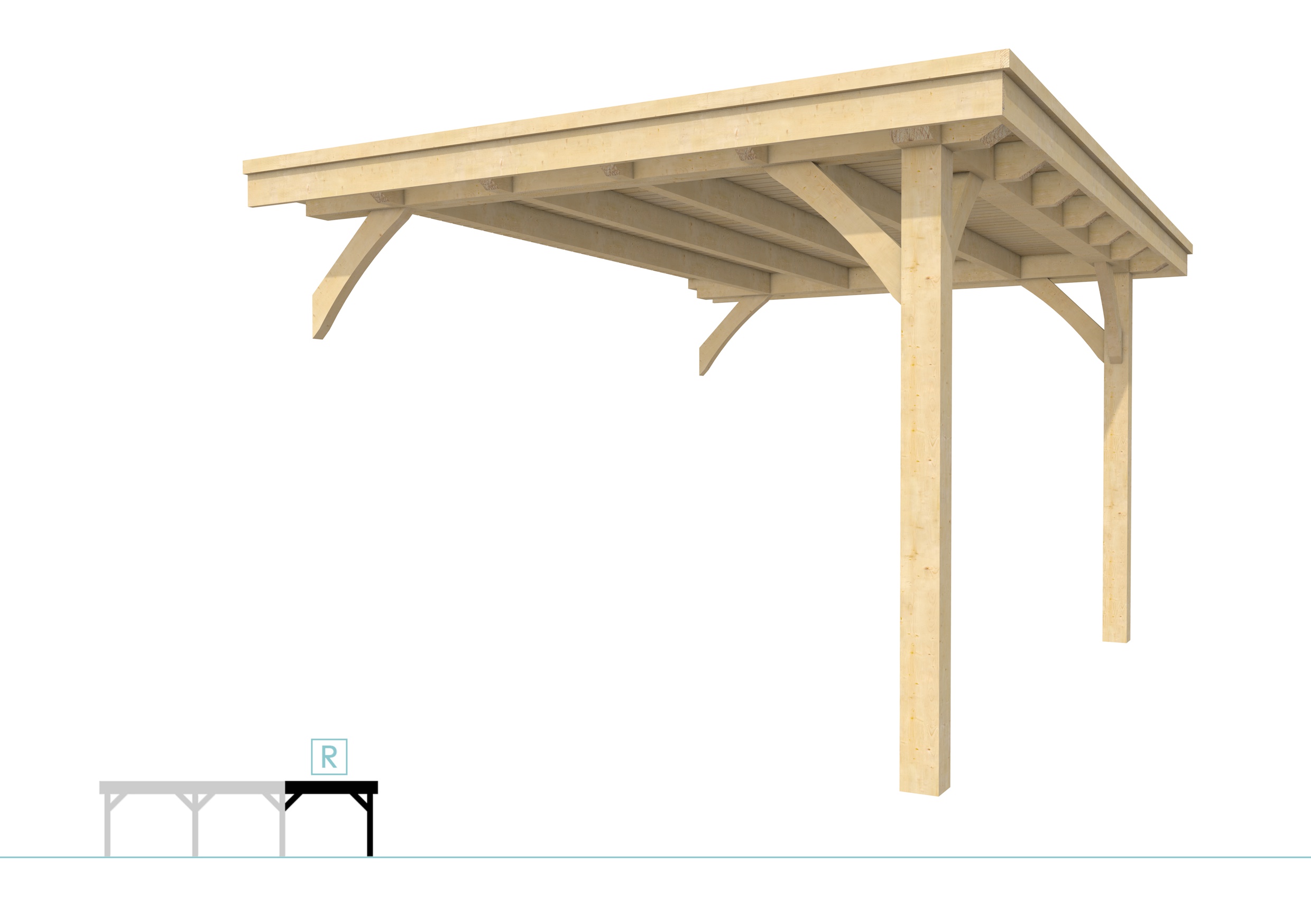 Buitenverblijf plat dak Excellent Modulair, vuren, rechterdeel XXL/C, 293x399 cm, onbehandeld.