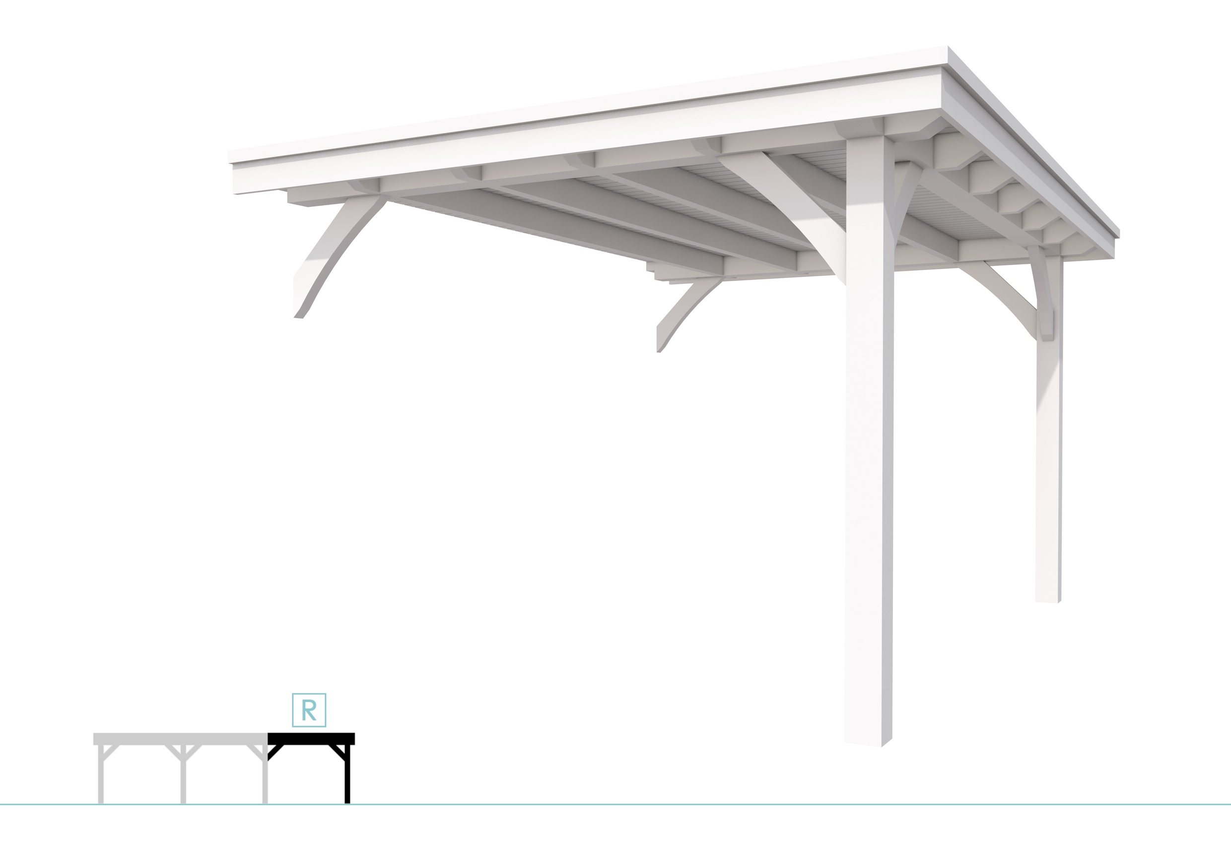 Buitenverblijf plat dak Excellent Modulair, vuren, rechterdeel XXL/C, 293x399 cm, wit gespoten.