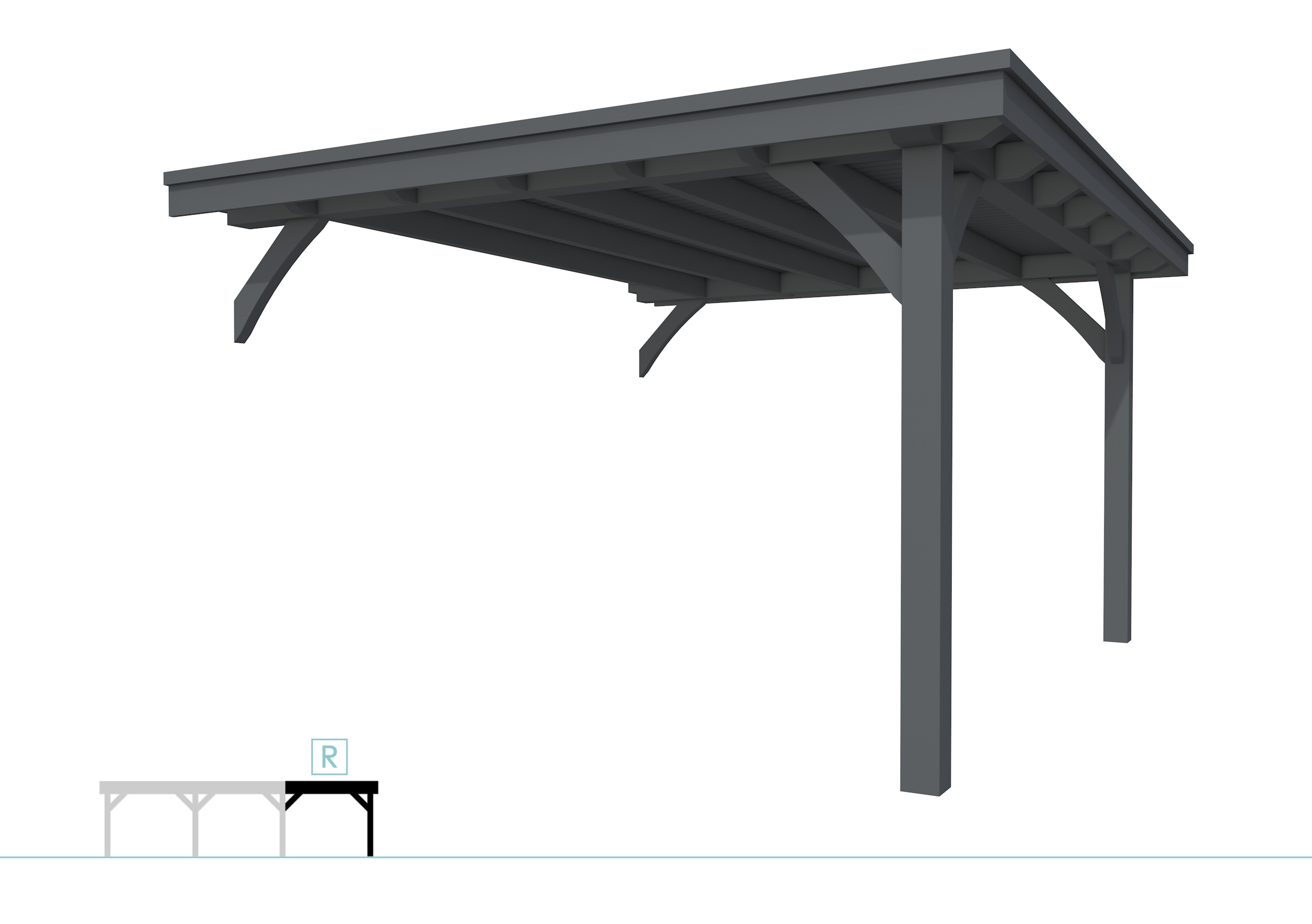 Buitenverblijf plat dak Excellent Modulair, vuren, rechterdeel XXL/D, 343x399 cm, antraciet gespoten.