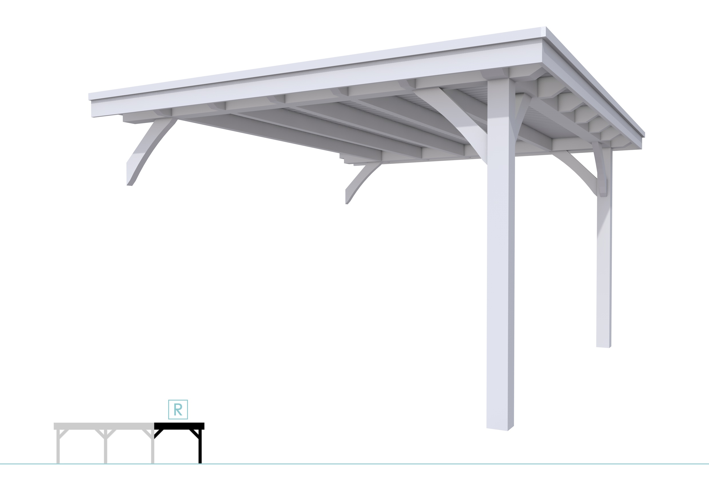 Buitenverblijf plat dak Excellent Modulair, vuren, rechterdeel XXL/D, 343x399 cm, lichtgrijs gespoten.