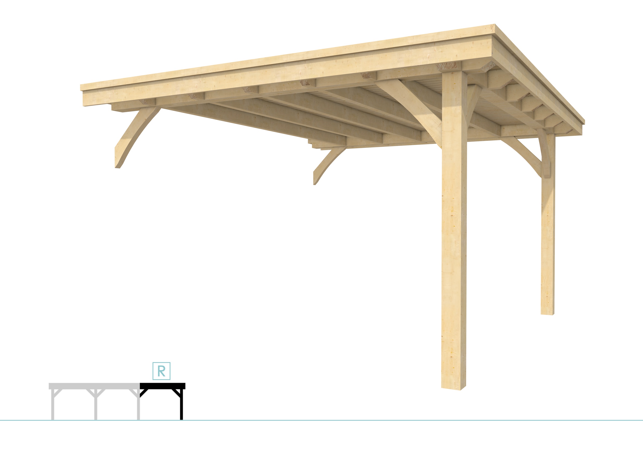 Buitenverblijf plat dak Excellent Modulair, vuren, rechterdeel XXL/D, 343x399 cm, onbehandeld.