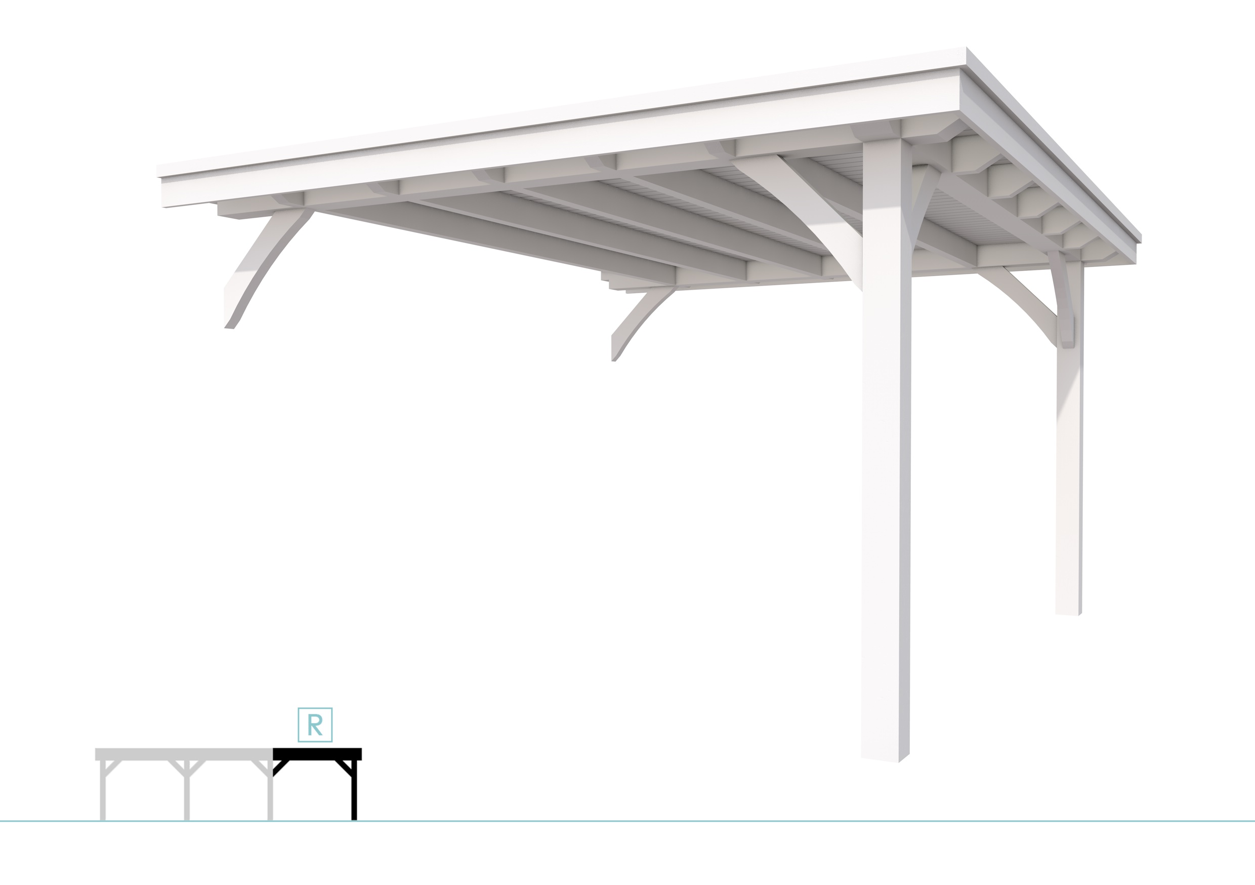 Buitenverblijf plat dak Excellent Modulair, vuren, rechterdeel XXL/D, 343x399 cm, wit gespoten.