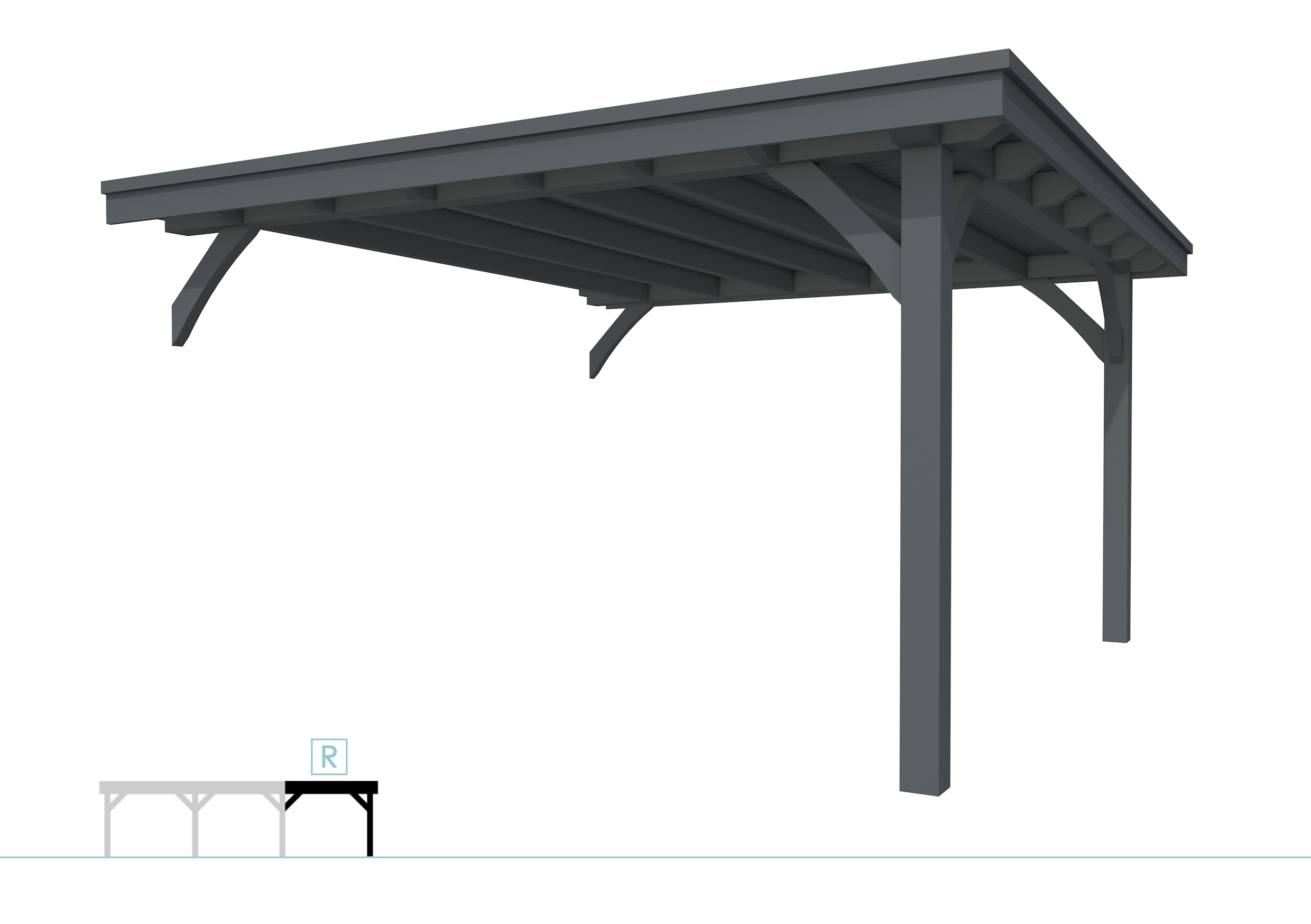 Buitenverblijf plat dak Excellent Modulair, vuren, rechterdeel XXL/E, 385x399 cm, antraciet gespoten.