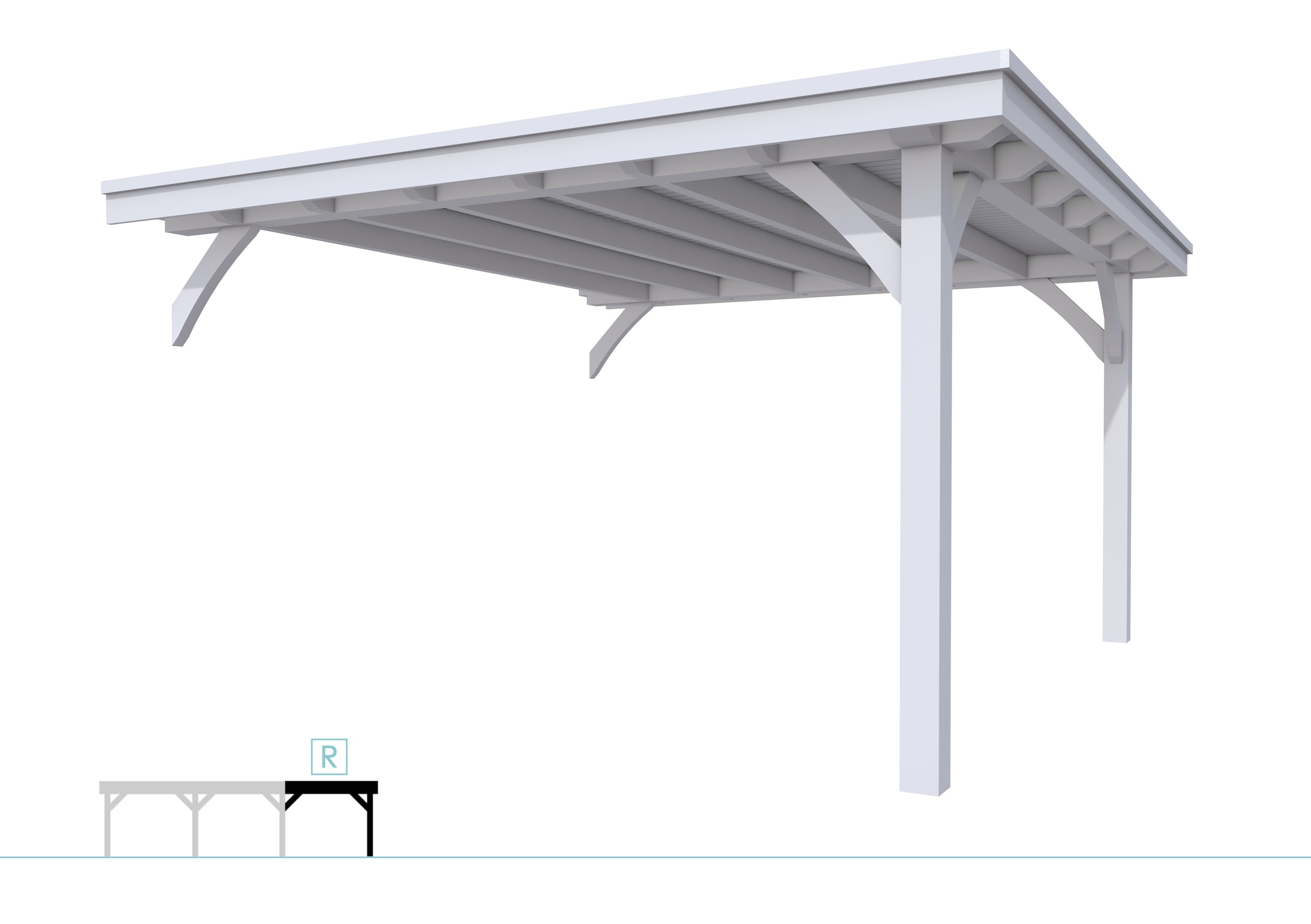Buitenverblijf plat dak Excellent Modulair, vuren, rechterdeel XXL/E, 385x399 cm, lichtgrijs gespoten.