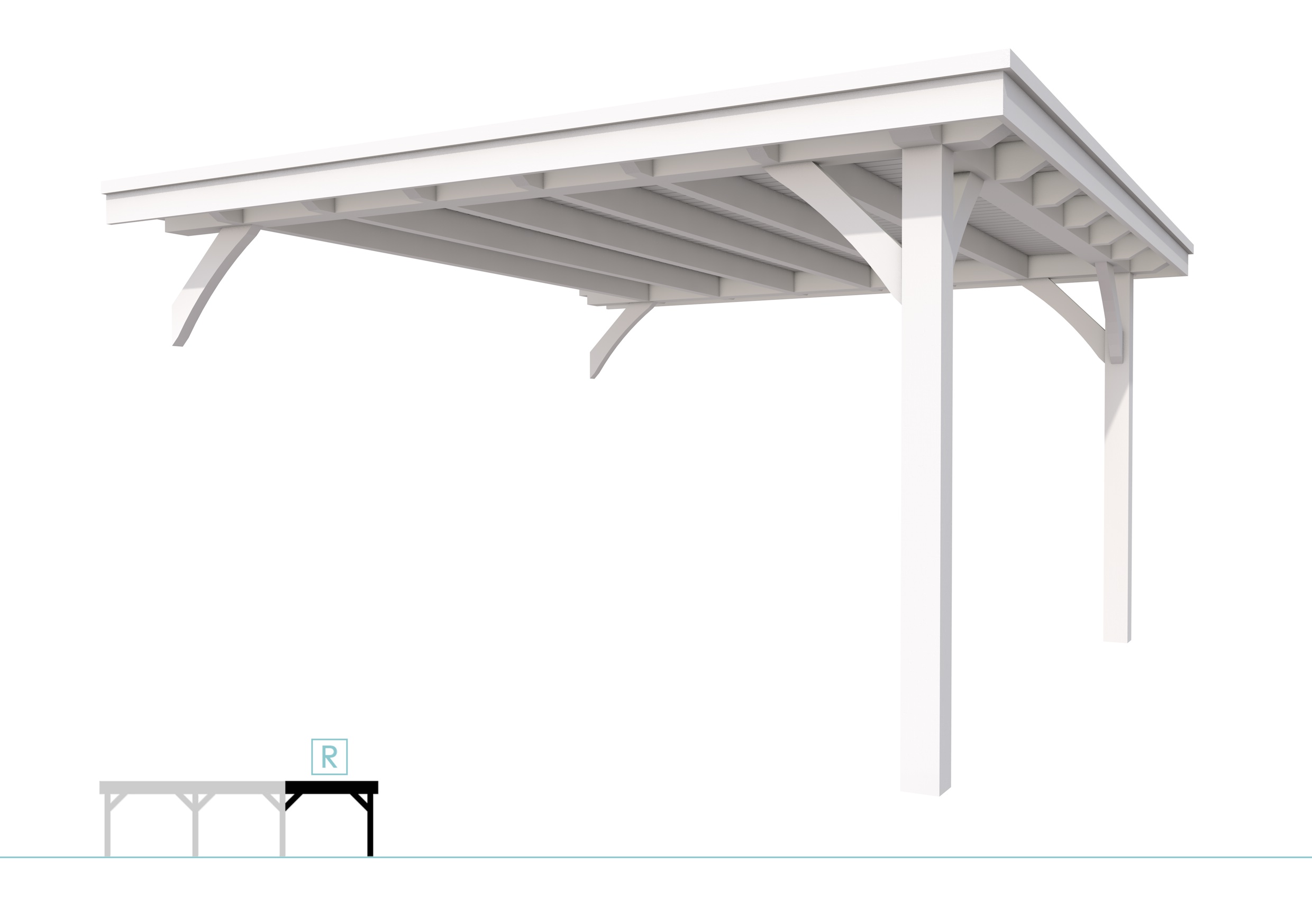 Buitenverblijf plat dak Excellent Modulair, vuren, rechterdeel XXL/E, 385x399 cm, wit gespoten.