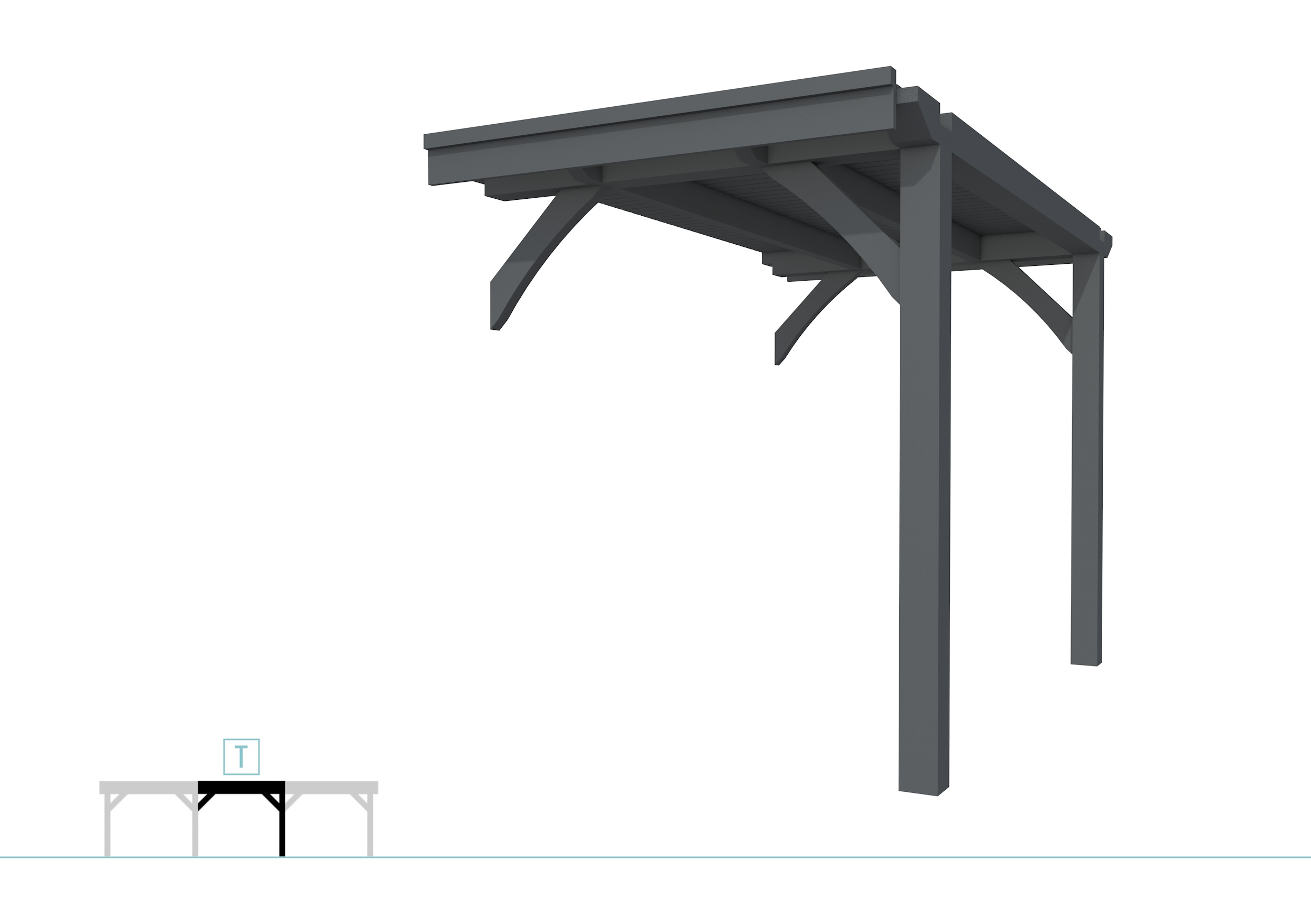 Buitenverblijf plat dak Excellent Modulair, vuren, tussenstuk L/A, 193x307 cm, antraciet gespoten.
