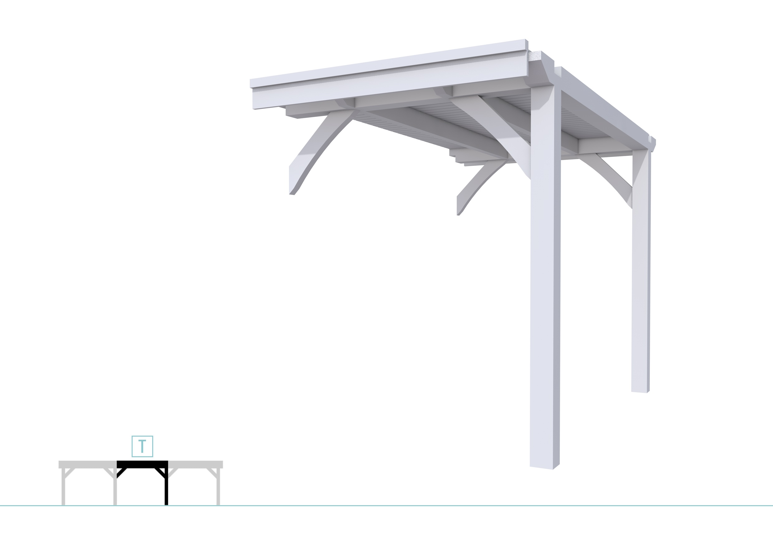 Buitenverblijf plat dak Excellent Modulair, vuren, tussenstuk L/A, 193x307 cm, lichtgrijs gespoten.