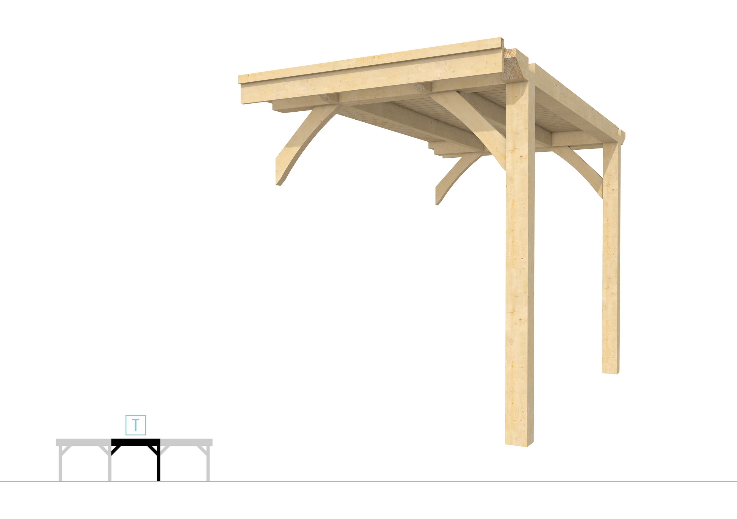 Buitenverblijf plat dak Excellent Modulair, vuren, tussenstuk L/A, 193x307 cm, onbehandeld.