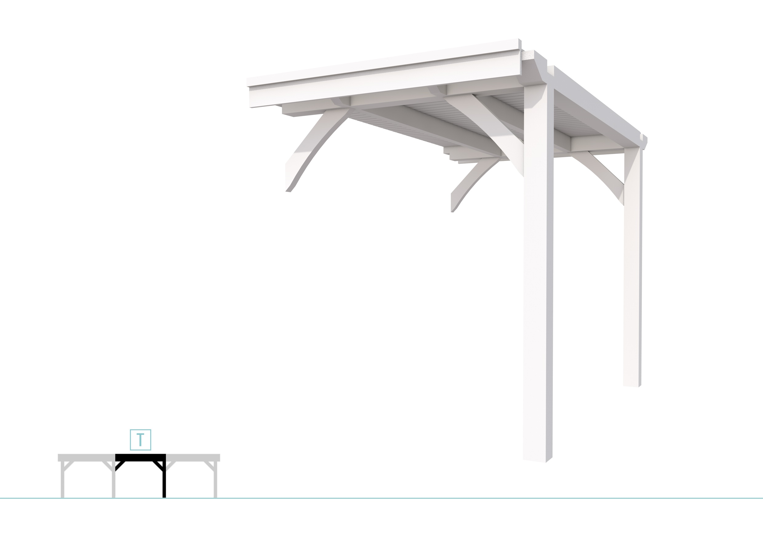 Buitenverblijf plat dak Excellent Modulair, vuren, tussenstuk L/A, 193x307 cm, wit gespoten.