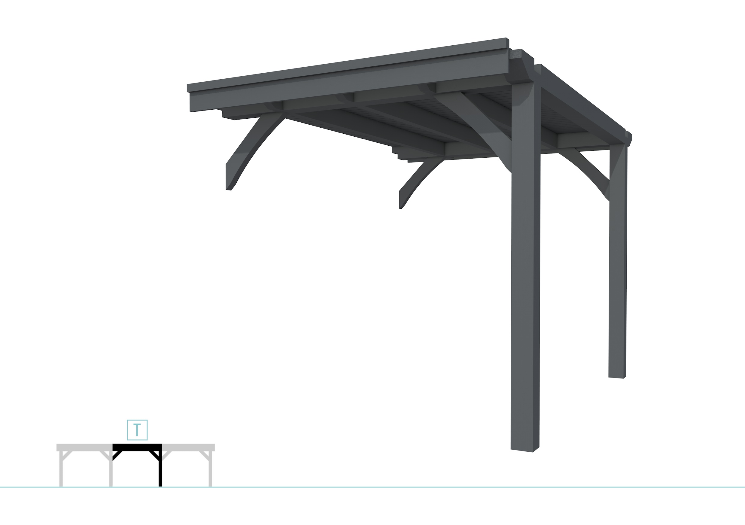 Buitenverblijf plat dak Excellent Modulair, vuren, tussenstuk L/B, 243x307 cm, antraciet gespoten.