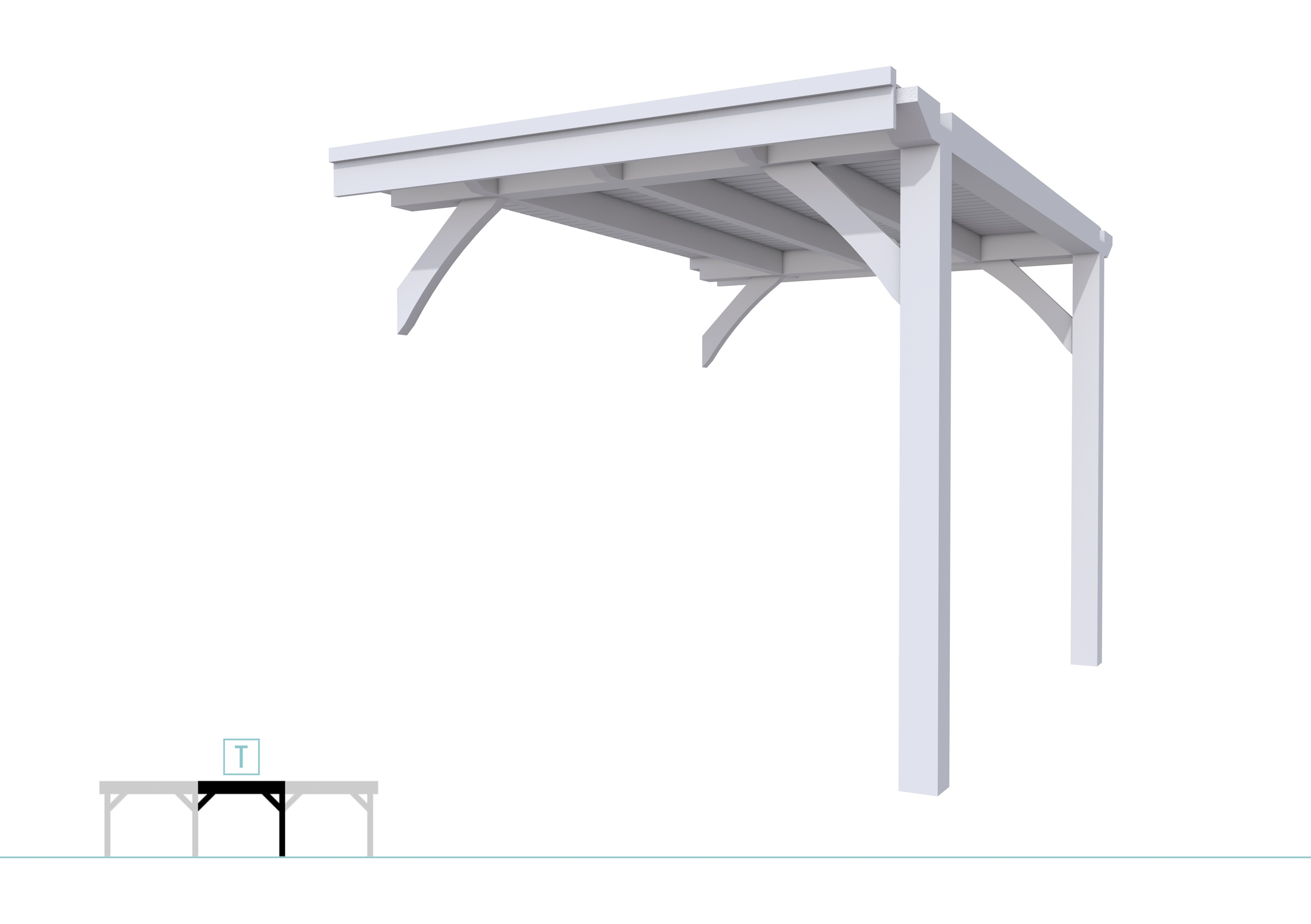 Buitenverblijf plat dak Excellent Modulair, vuren, tussenstuk L/B, 243x307 cm, lichtgrijs gespoten.