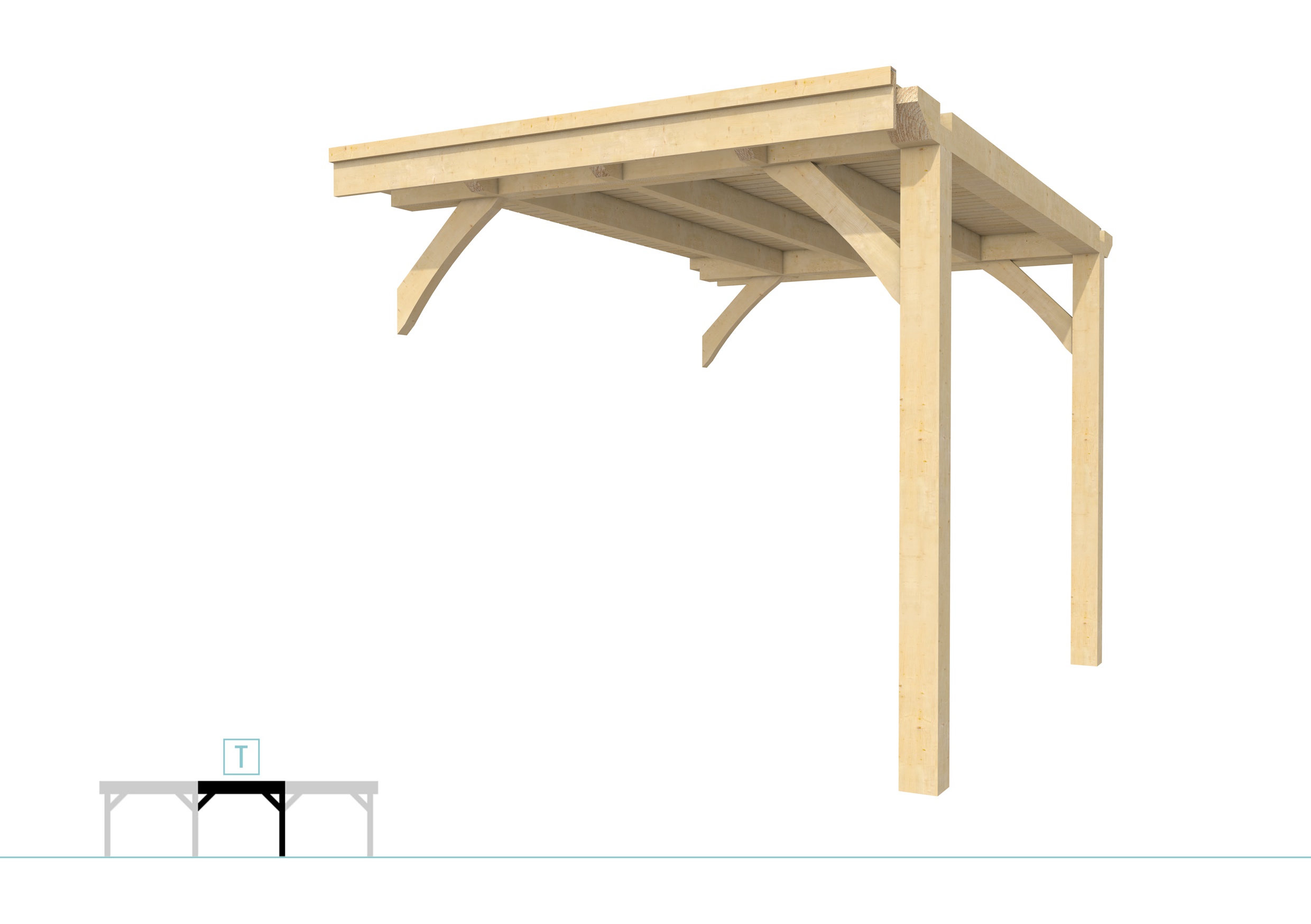 Buitenverblijf plat dak Excellent Modulair, vuren, tussenstuk L/B, 243x307 cm, onbehandeld.