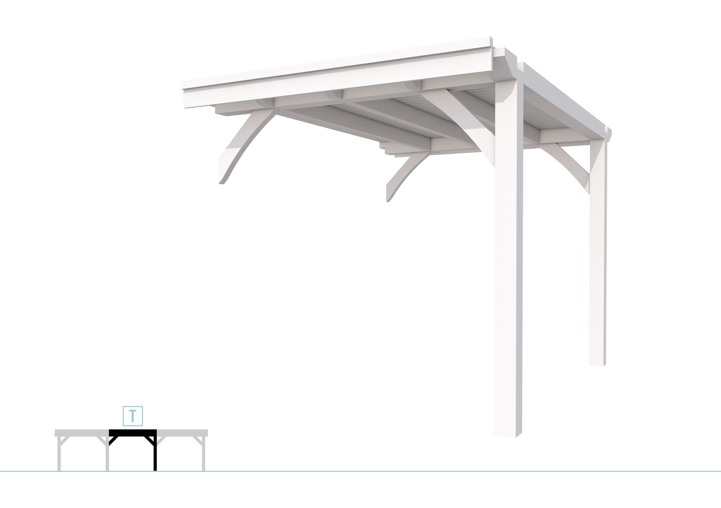 Buitenverblijf plat dak Excellent Modulair, vuren, tussenstuk L/B, 243x307 cm, wit gespoten.