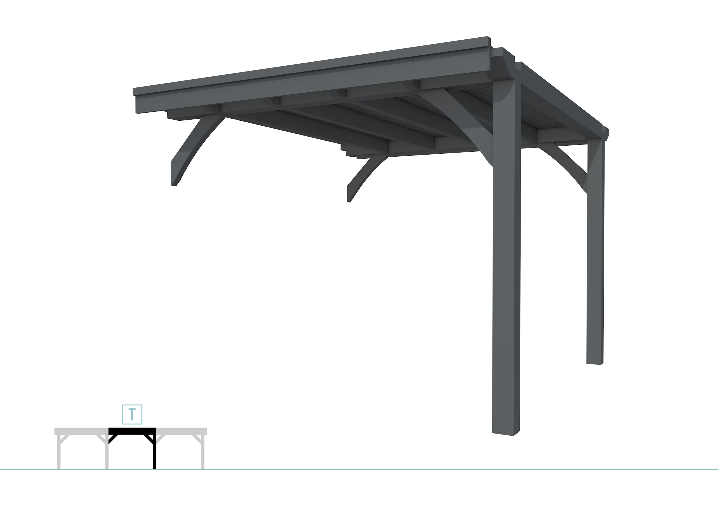 Buitenverblijf plat dak Excellent Modulair, vuren, tussenstuk L/C, 293x307 cm, antraciet gespoten.