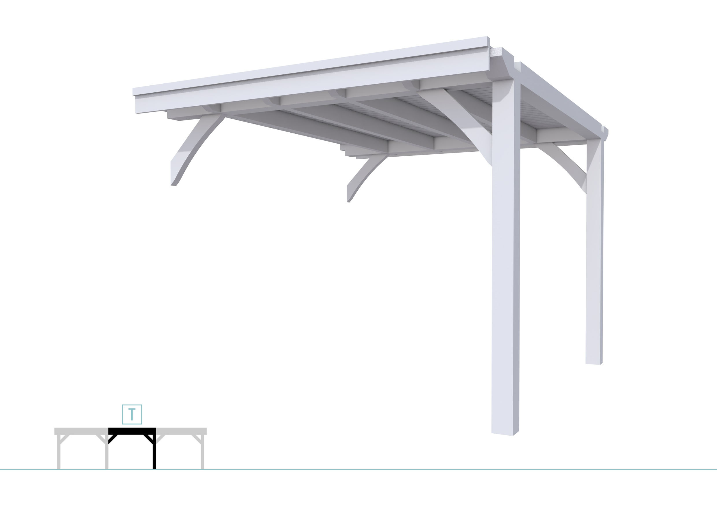 Buitenverblijf plat dak Excellent Modulair, vuren, tussenstuk L/C, 293x307 cm, lichtgrijs gespoten.