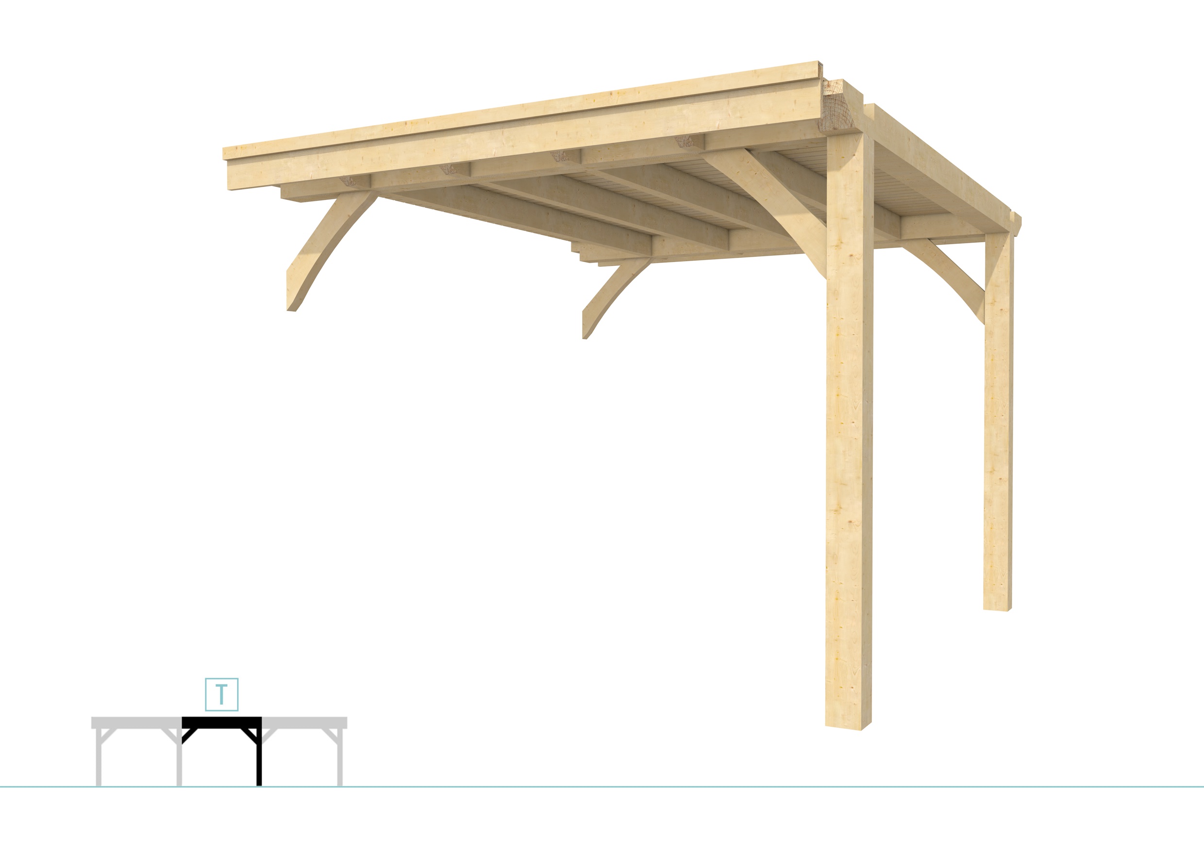 Buitenverblijf plat dak Excellent Modulair, vuren, tussenstuk L/C, 293x307 cm, onbehandeld.