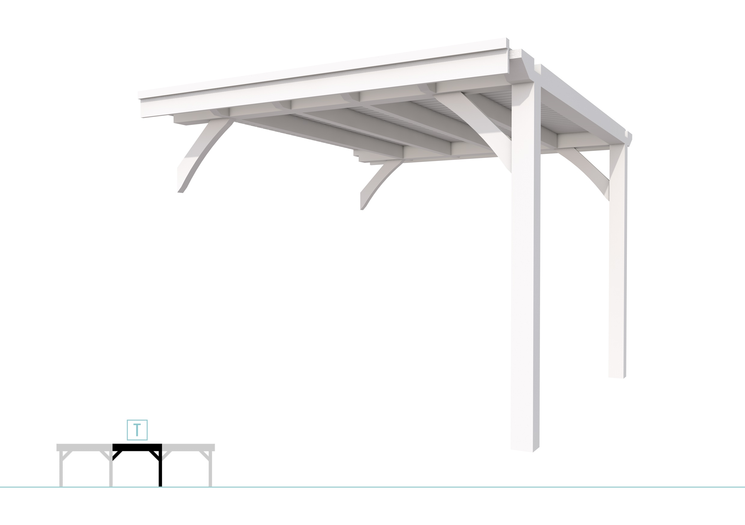 Buitenverblijf plat dak Excellent Modulair, vuren, tussenstuk L/C, 293x307 cm, wit gespoten.