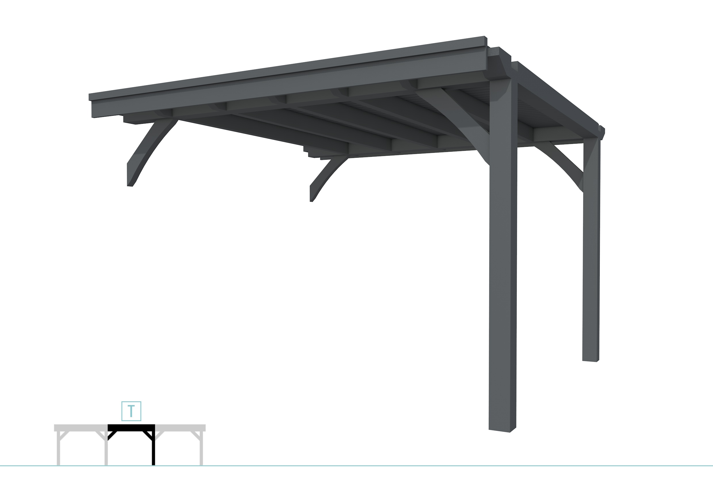 Buitenverblijf plat dak Excellent Modulair, vuren, tussenstuk L/D, 343x307 cm, antraciet gespoten.