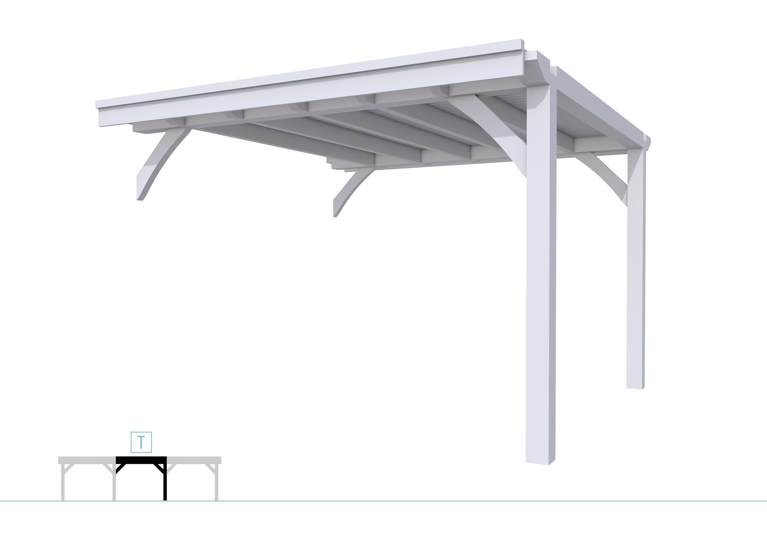 Buitenverblijf plat dak Excellent Modulair, vuren, tussenstuk L/D, 343x307 cm, lichtgrijs gespoten.