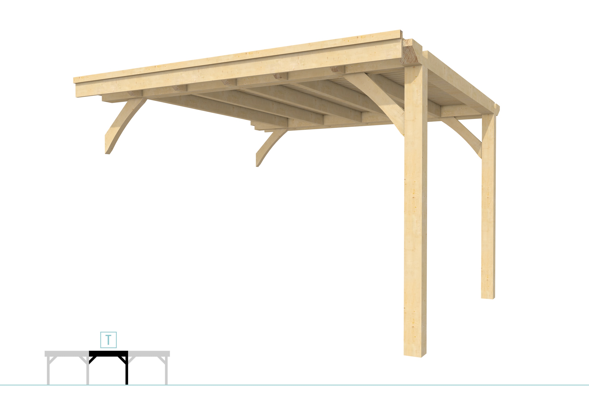 Buitenverblijf plat dak Excellent Modulair, vuren, tussenstuk L/D, 343x307 cm, onbehandeld.