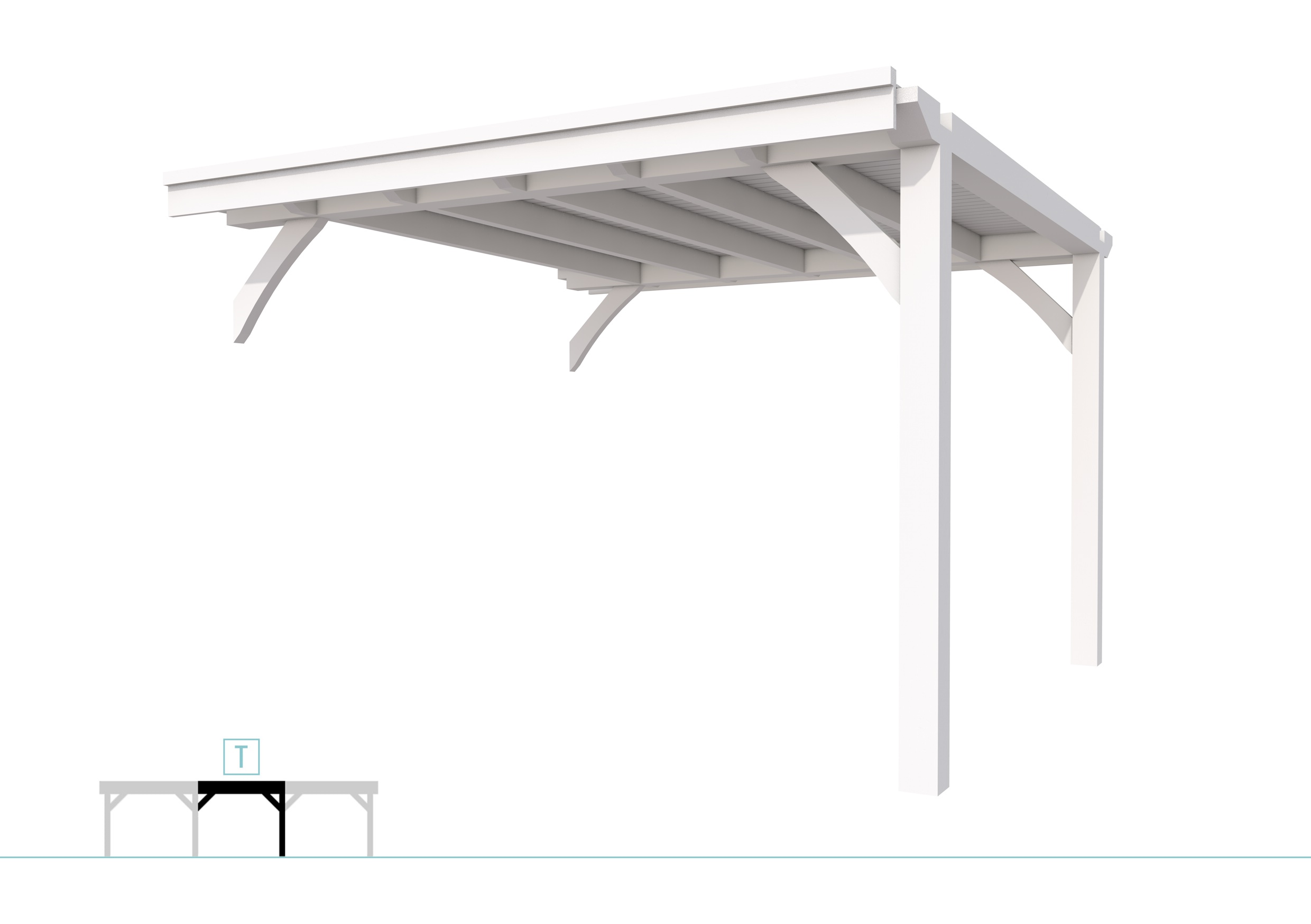 Buitenverblijf plat dak Excellent Modulair, vuren, tussenstuk L/D, 343x307 cm, wit gespoten.