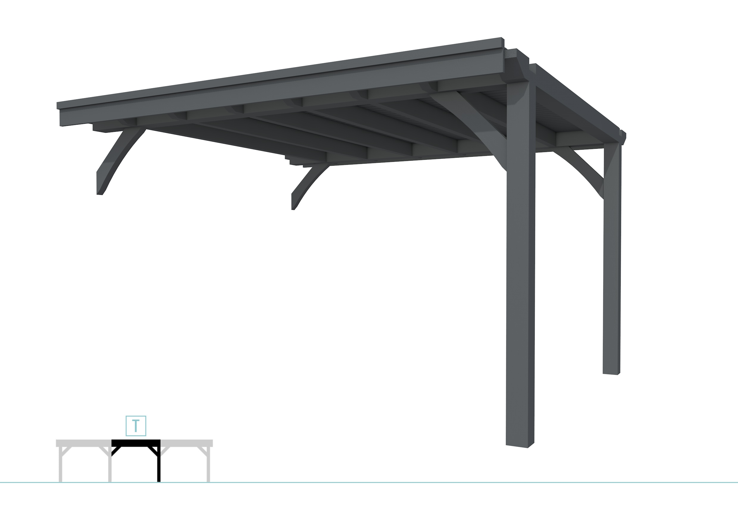 Buitenverblijf plat dak Excellent Modulair, vuren, tussenstuk L/E, 385x307 cm, antraciet gespoten.