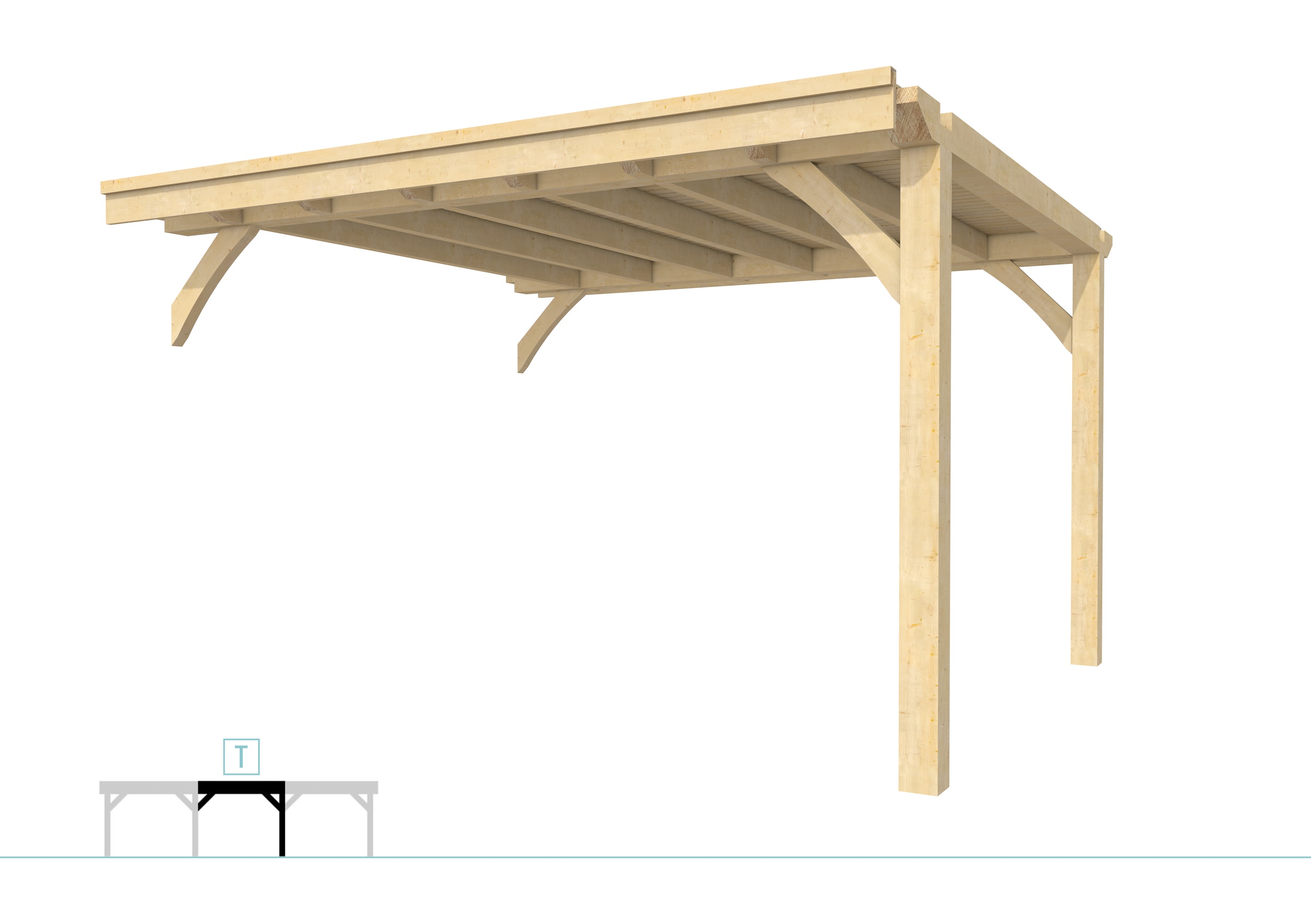 Buitenverblijf plat dak Excellent Modulair, vuren, tussenstuk L/E, 385x307 cm, onbehandeld.
