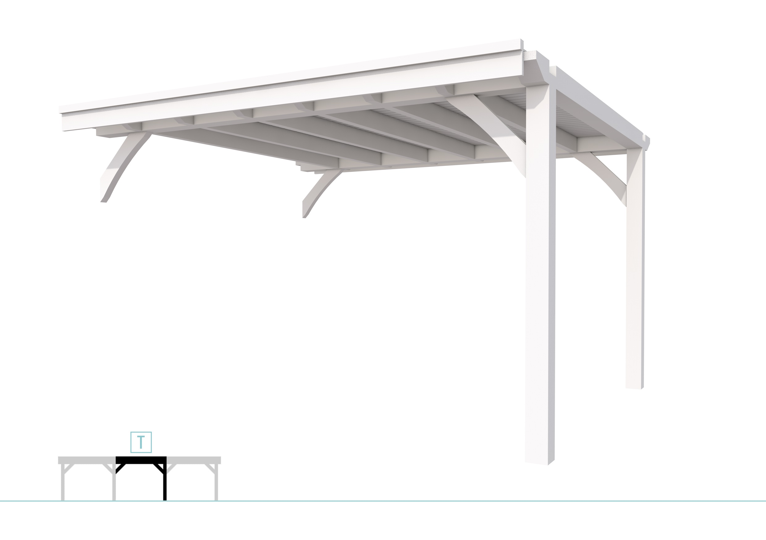 Buitenverblijf plat dak Excellent Modulair, vuren, tussenstuk L/E, 385x307 cm, wit gespoten.