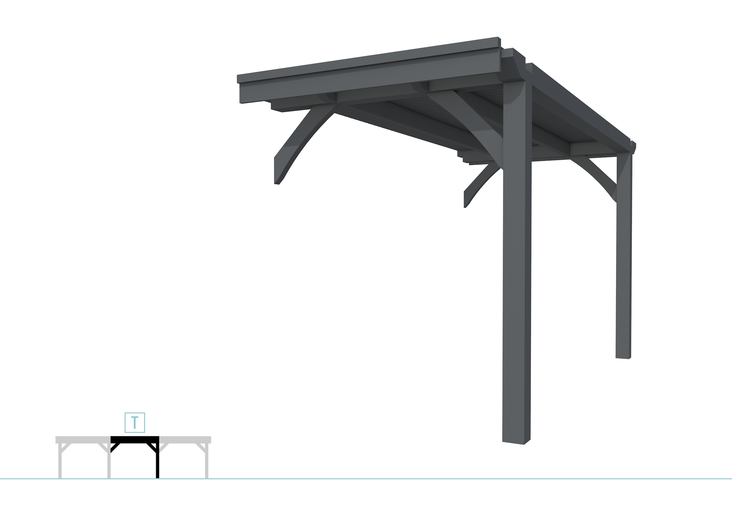 Buitenverblijf plat dak Excellent Modulair, vuren, tussenstuk XXL/A, 193x399 cm, antraciet gespoten.