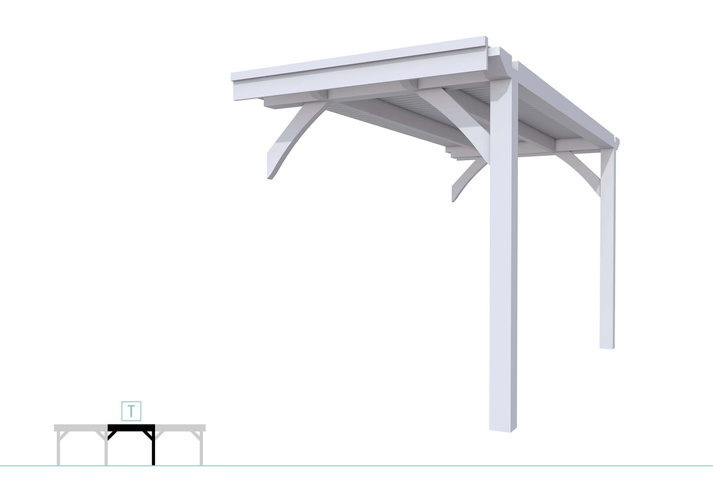 Buitenverblijf plat dak Excellent Modulair, vuren, tussenstuk XXL/A, 193x399 cm, lichtgrijs gespoten.
