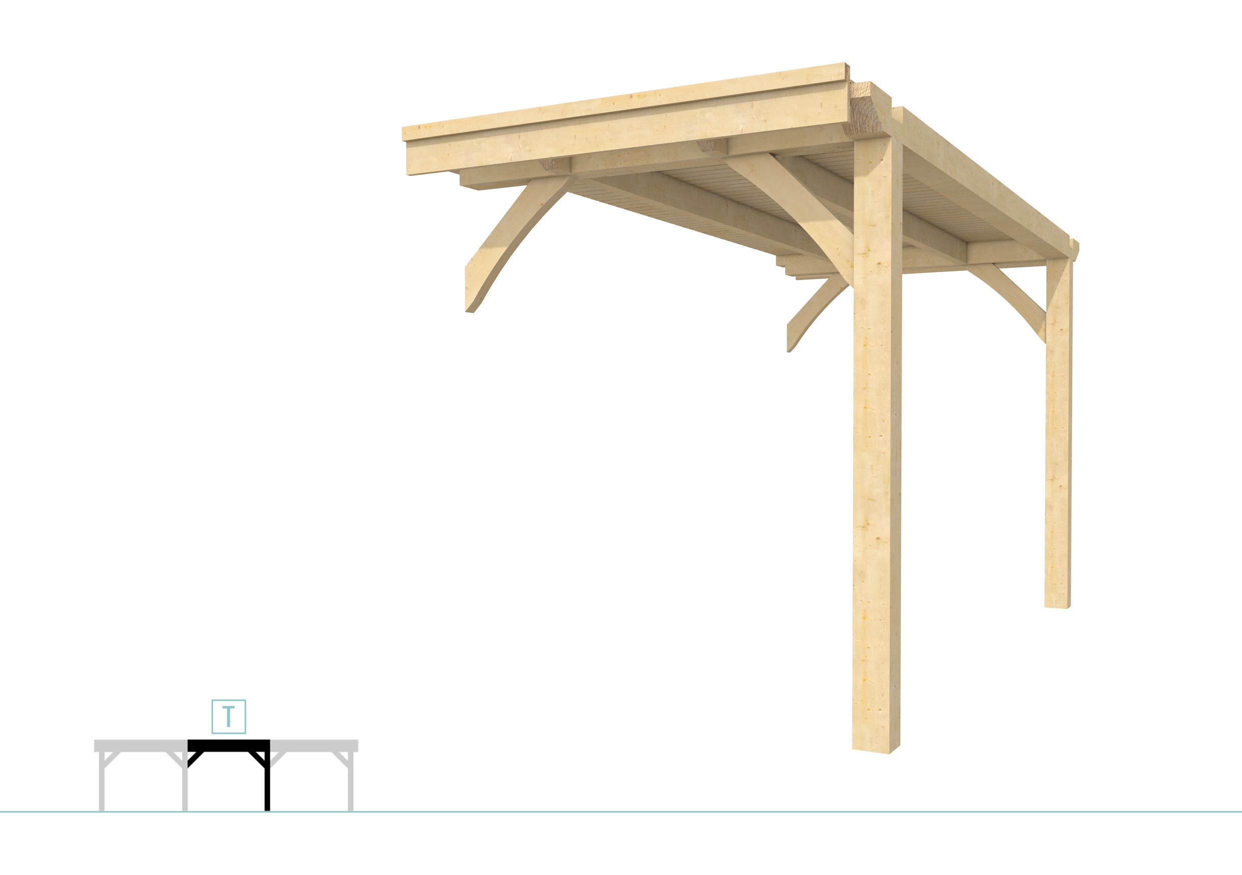 Buitenverblijf plat dak Excellent Modulair, vuren, tussenstuk XXL/A, 193x399 cm, onbehandeld.