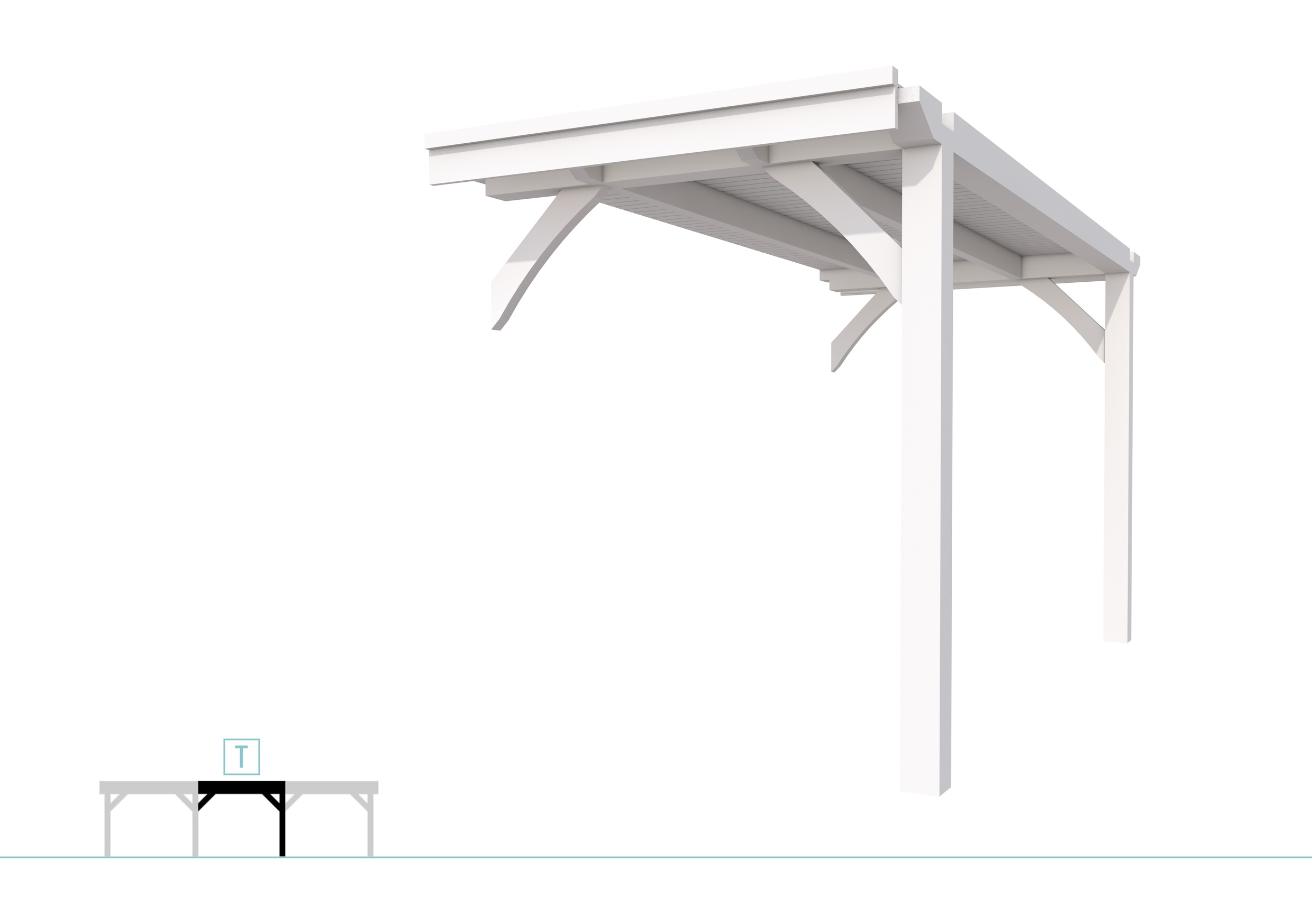 Buitenverblijf plat dak Excellent Modulair, vuren, tussenstuk XXL/A, 193x399 cm, wit gespoten.