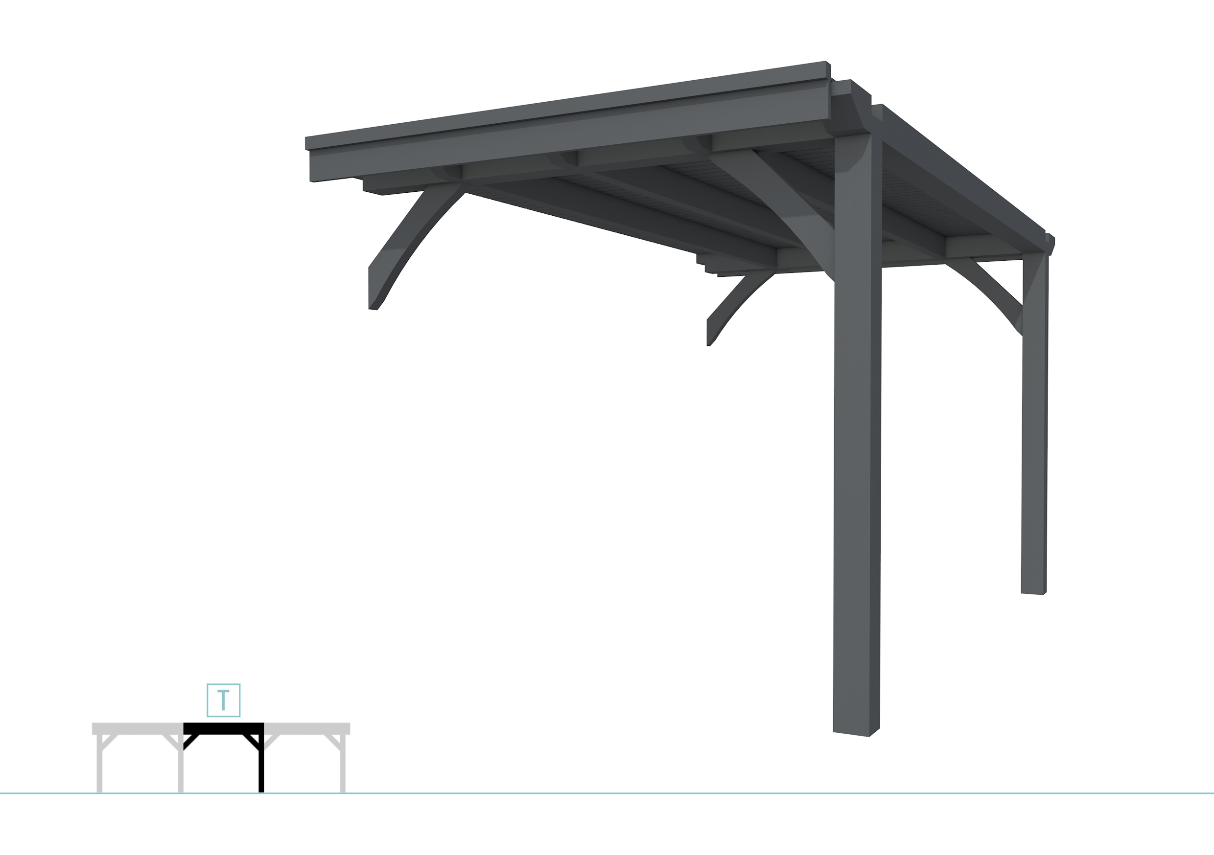 Buitenverblijf plat dak Excellent Modulair, vuren, tussenstuk XXL/B, 243x399 cm, antraciet gespoten.