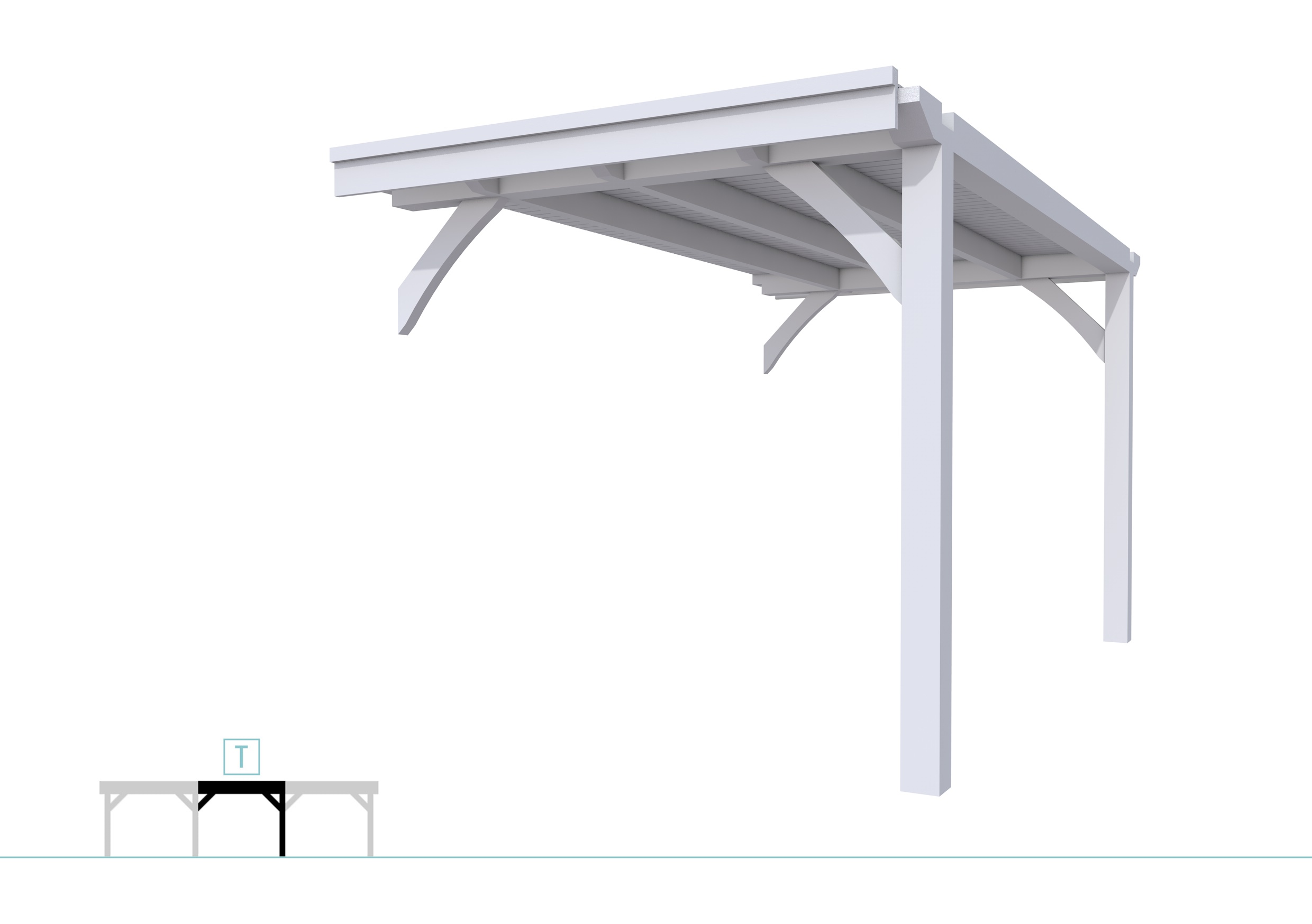 Buitenverblijf plat dak Excellent Modulair, vuren, tussenstuk XXL/B, 243x399 cm, lichtgrijs gespoten.