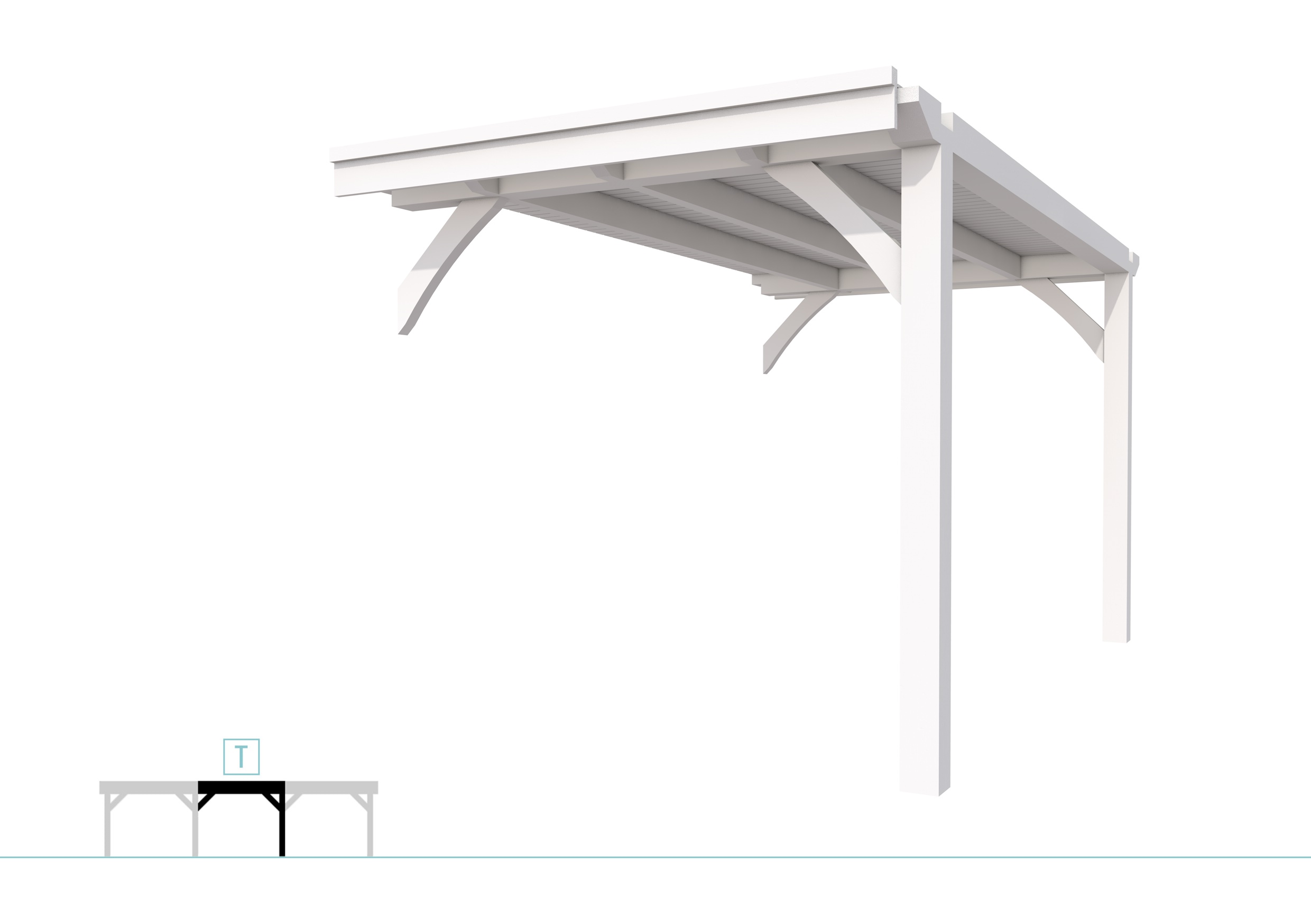 Buitenverblijf plat dak Excellent Modulair, vuren, tussenstuk XXL/B, 243x399 cm, wit gespoten.